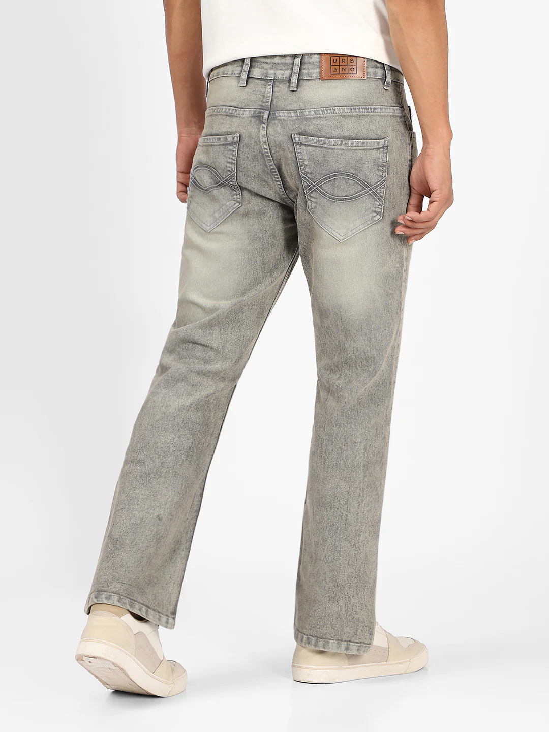 Men's Light Grey Washed Bootcut Jeans Stretchable - Image 3