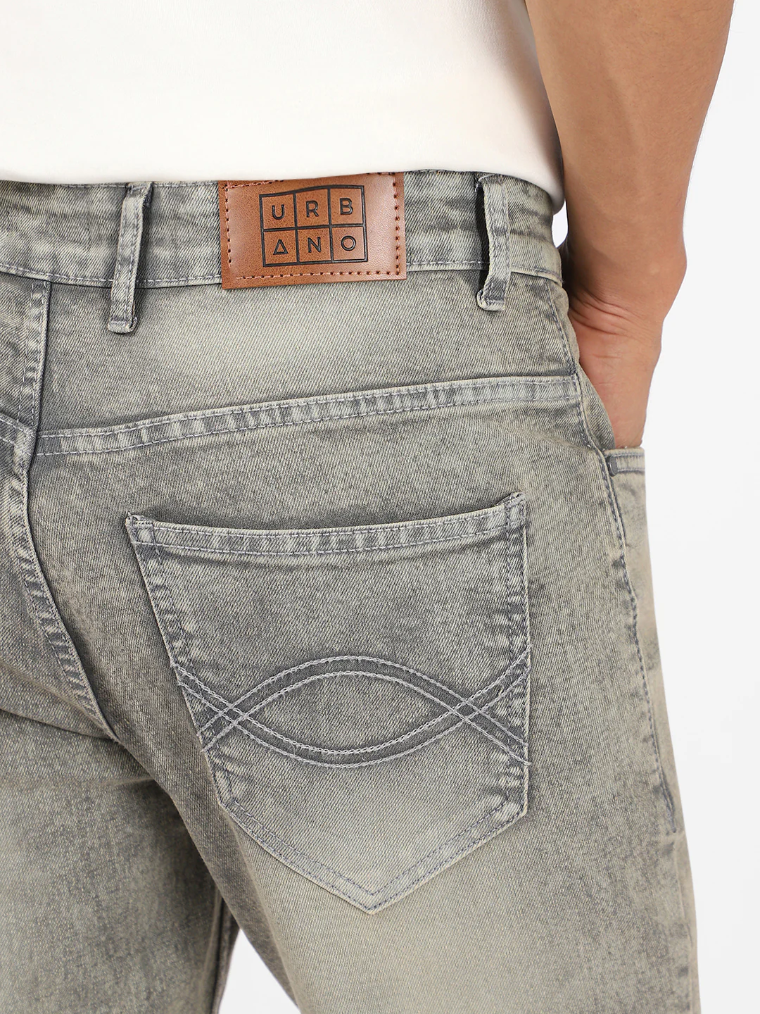 Men's Light Grey Washed Bootcut Jeans Stretchable - Image 5