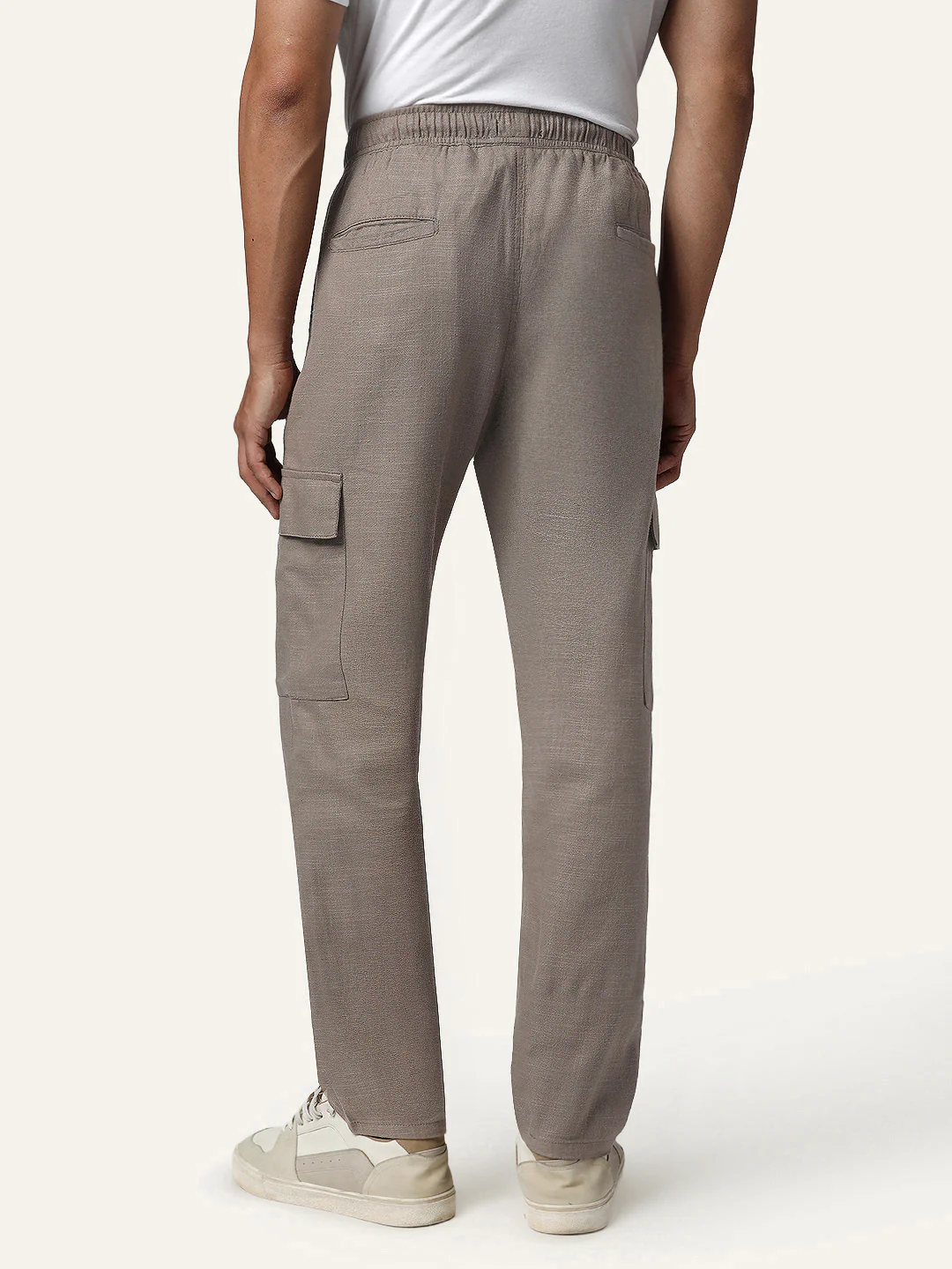Men's Light Khaki Straight Fit Linen Cargo Pants with 6 Pockets - Image 3