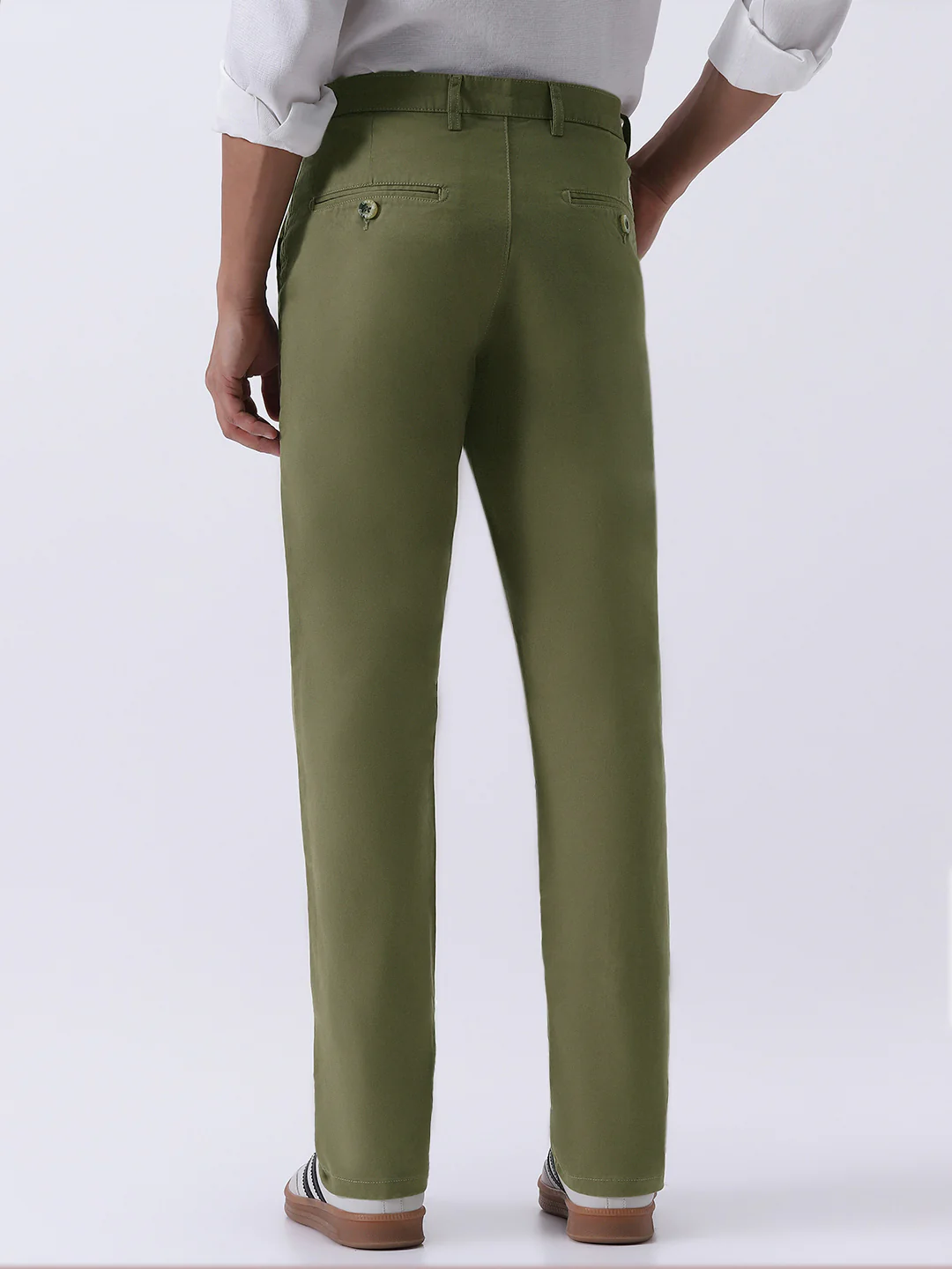 Men's Light Olive Cotton Regular Fit Casual Chinos Trousers Stretch - Image 3
