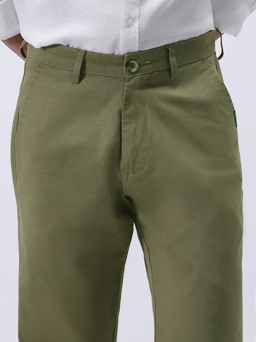 Men's Light Olive Cotton Regular Fit Casual Chinos Trousers Stretch - Image 5
