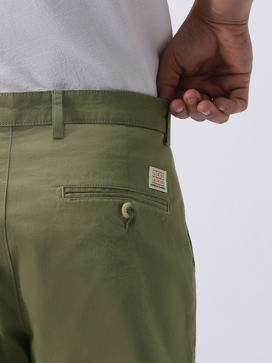 Men's Light Olive Cotton Regular Fit Casual Chinos Trousers Stretch - Image 6