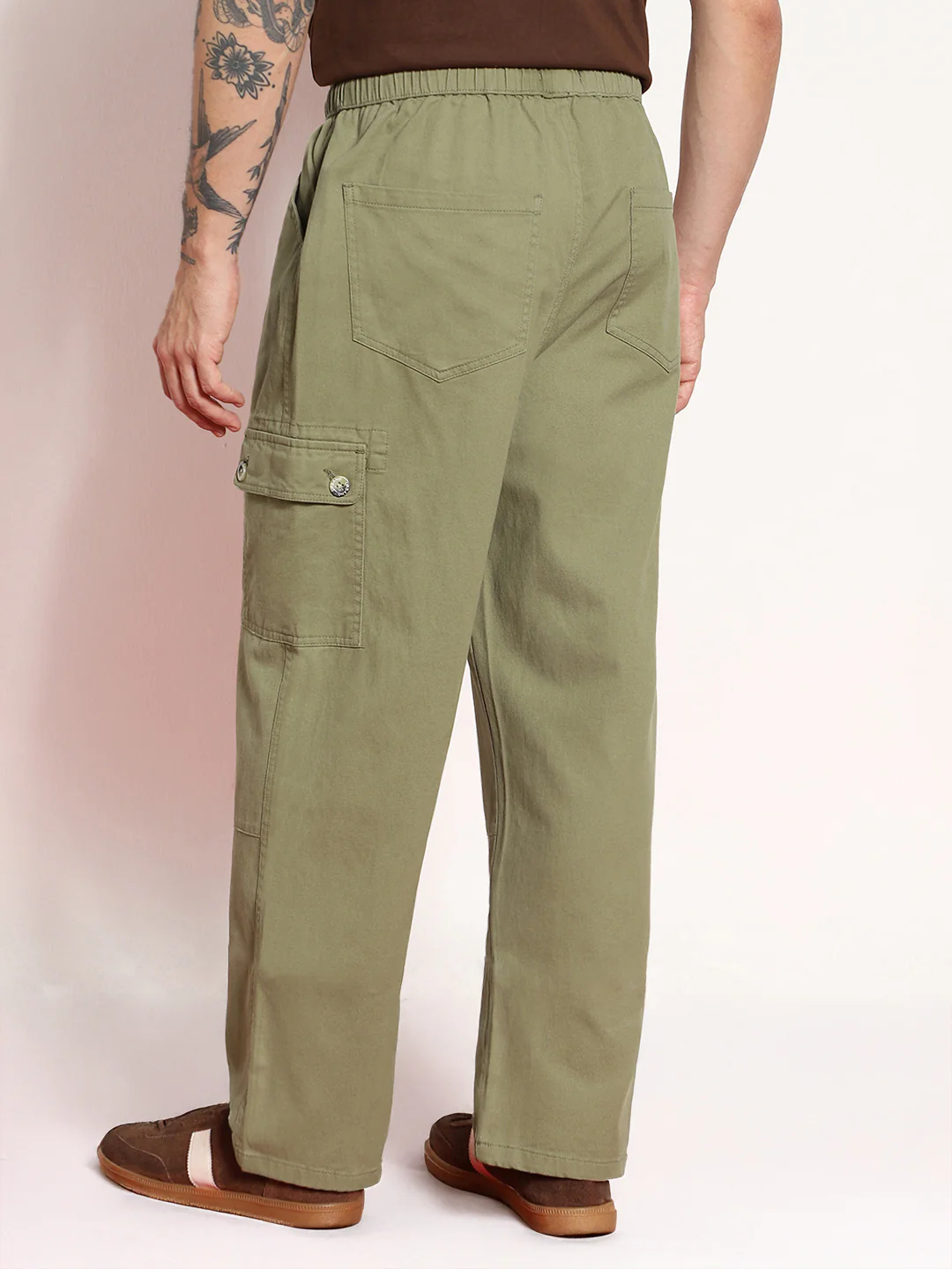 Men's Light Olive Loose Baggy Fit Cargo Jogger Chino Pant with 6 Pockets Stretchable - Image 3