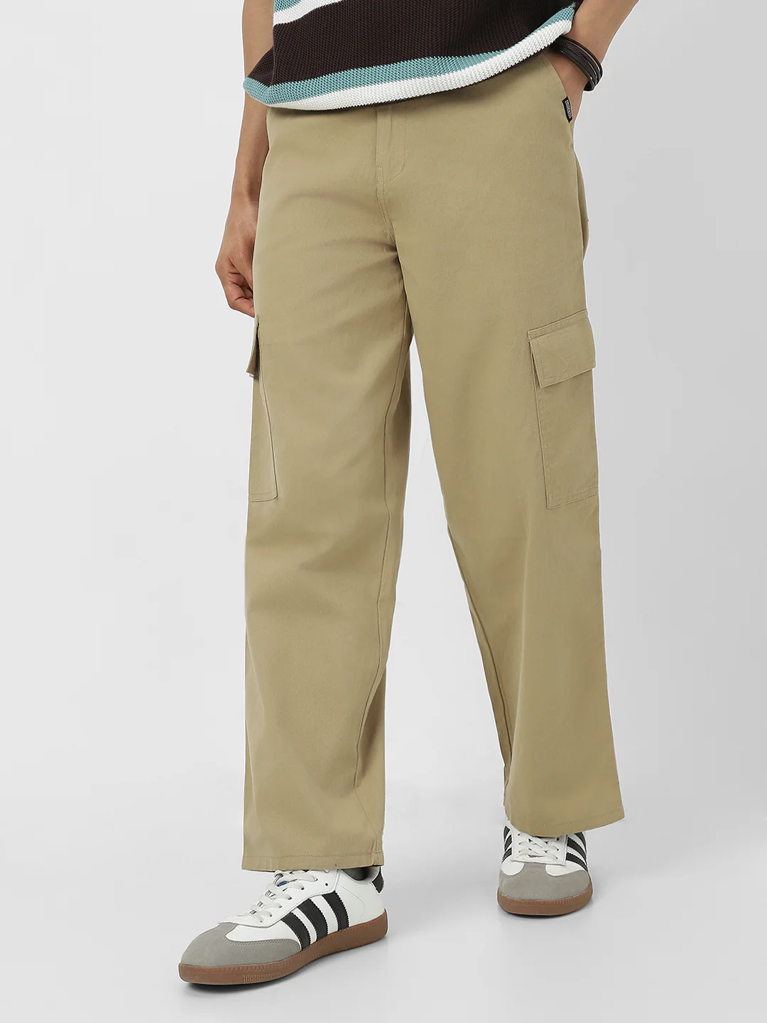 Urbano Fashion Men's Light Olive Loose Baggy Fit Solid Cargo Chino Pant with 6 Pockets Non-Stretchable - Image 2