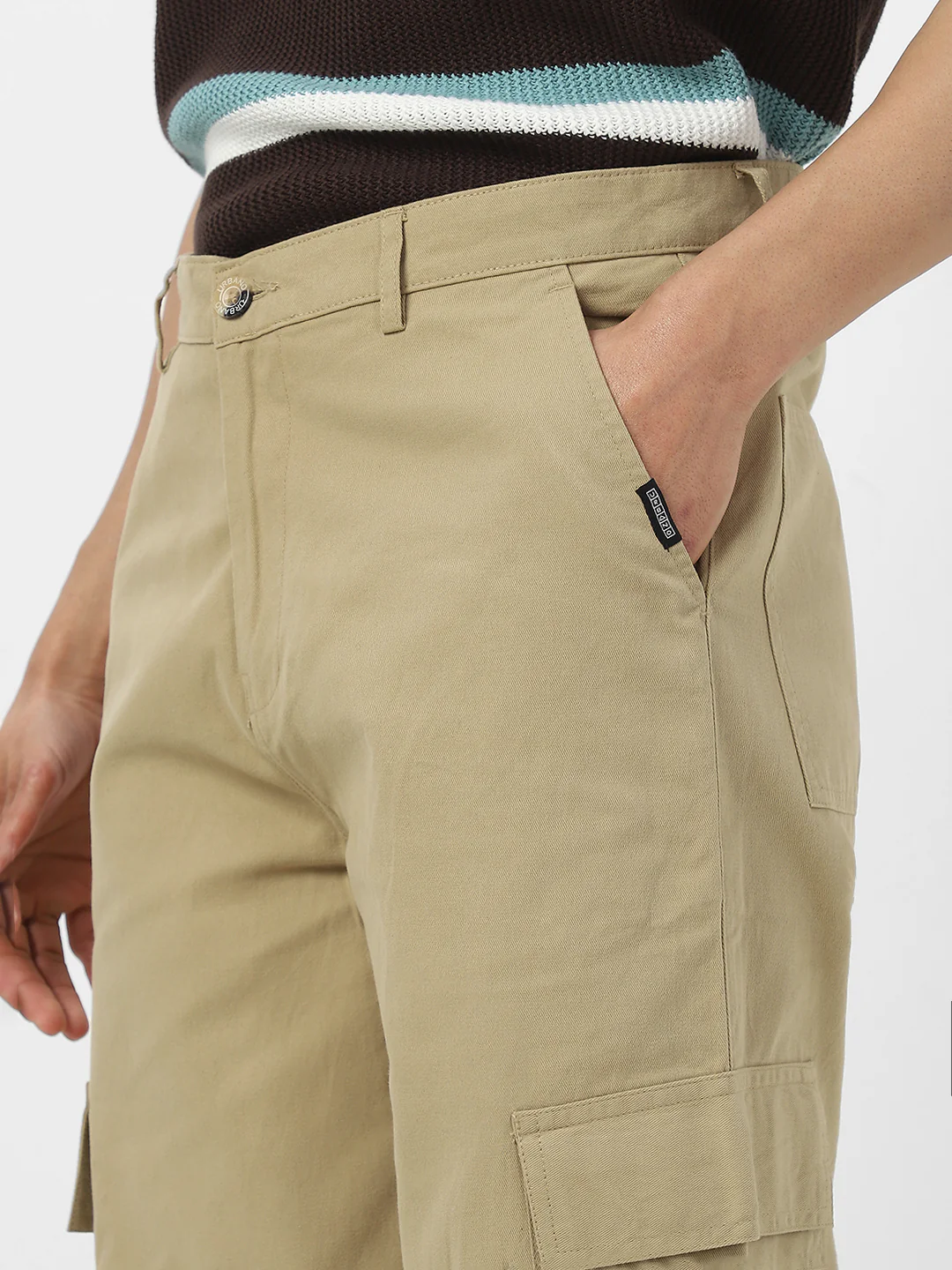 Urbano Fashion Men's Light Olive Loose Baggy Fit Solid Cargo Chino Pant with 6 Pockets Non-Stretchable - Image 7