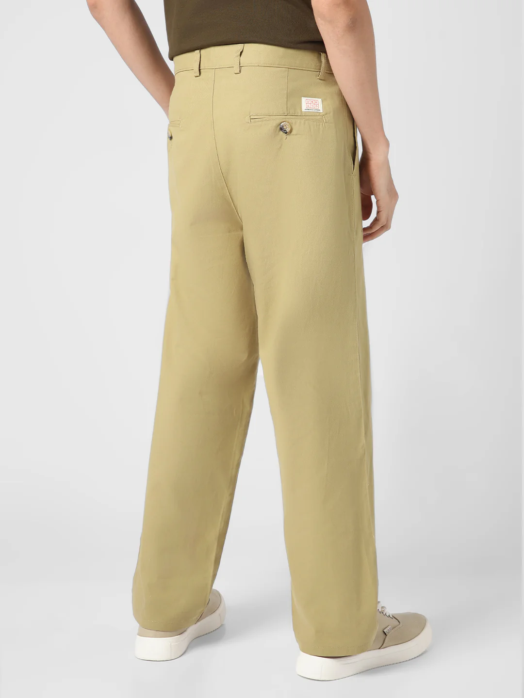 Men's Light Olive Loose Baggy Fit Solid Chino Trousers Non-Stretchable - Image 4