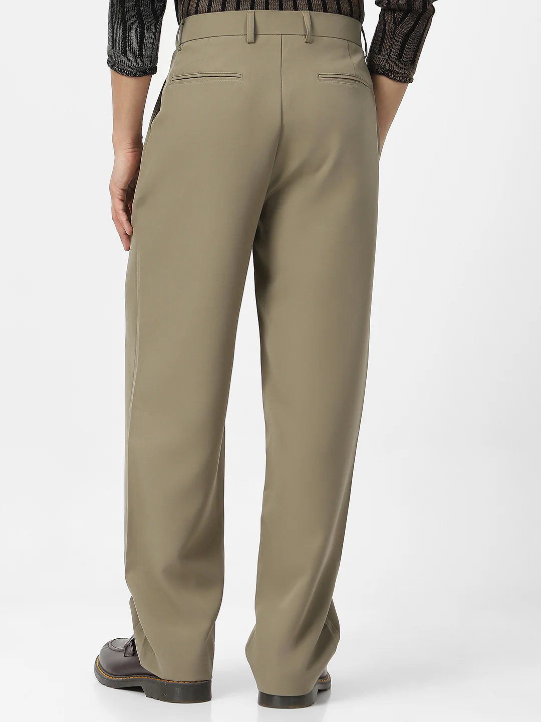 Men's Light Olive Loose Baggy Fit Solid Korean Pants Stretchable - Image 3