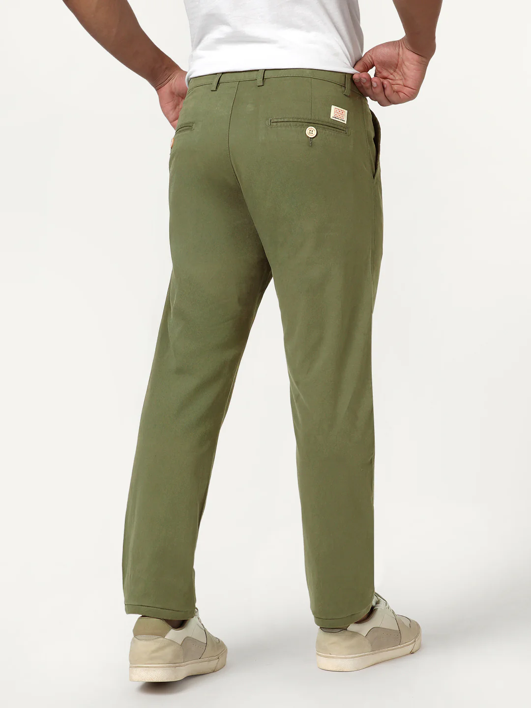 Men's Light Olive Straight Fit Mid Rise Cotton Casual Chinos Trousers Stretch - Image 3