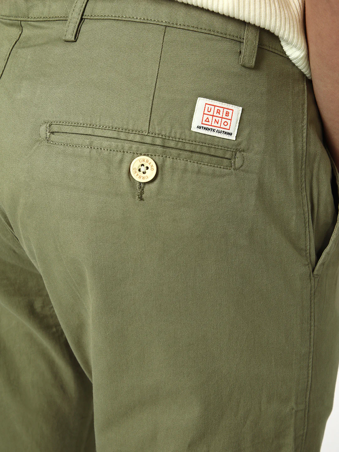 Men's Light Olive Straight Fit Mid Rise Cotton Casual Chinos Trousers Stretch - Image 6