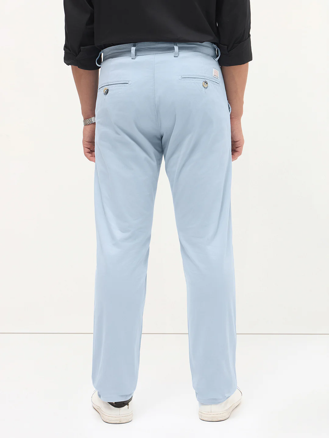 Men's Light Sky Blue Cotton Regular Fit Casual Chinos Trousers Stretch - Image 3