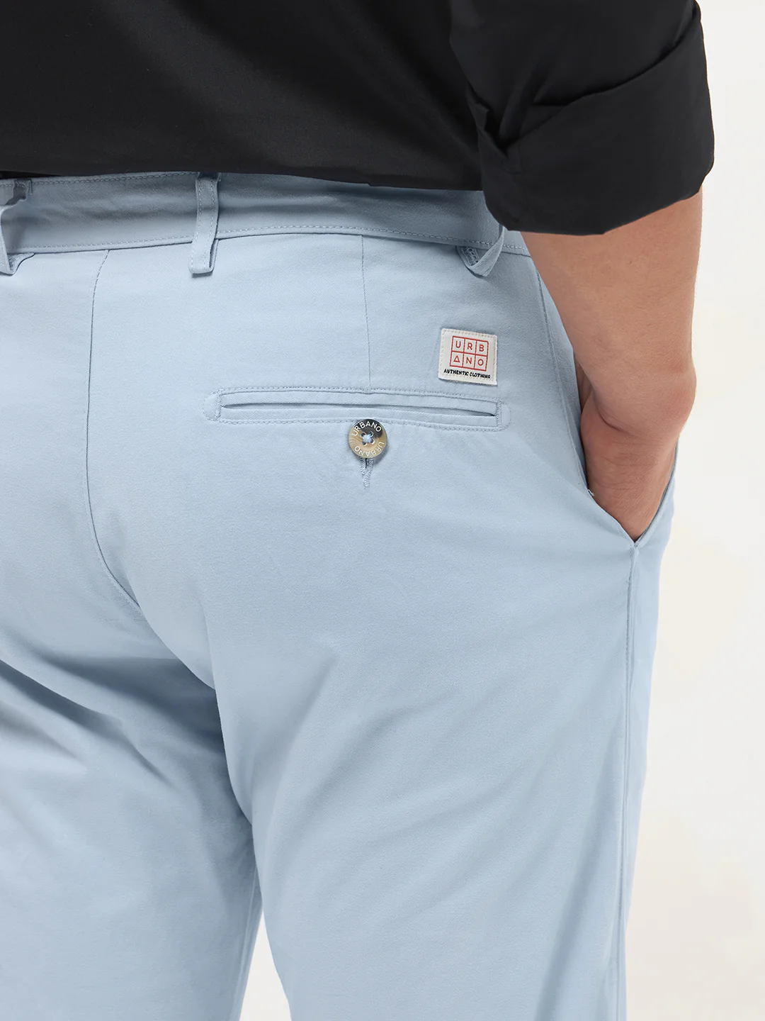 Men's Light Sky Blue Cotton Regular Fit Casual Chinos Trousers Stretch - Image 6
