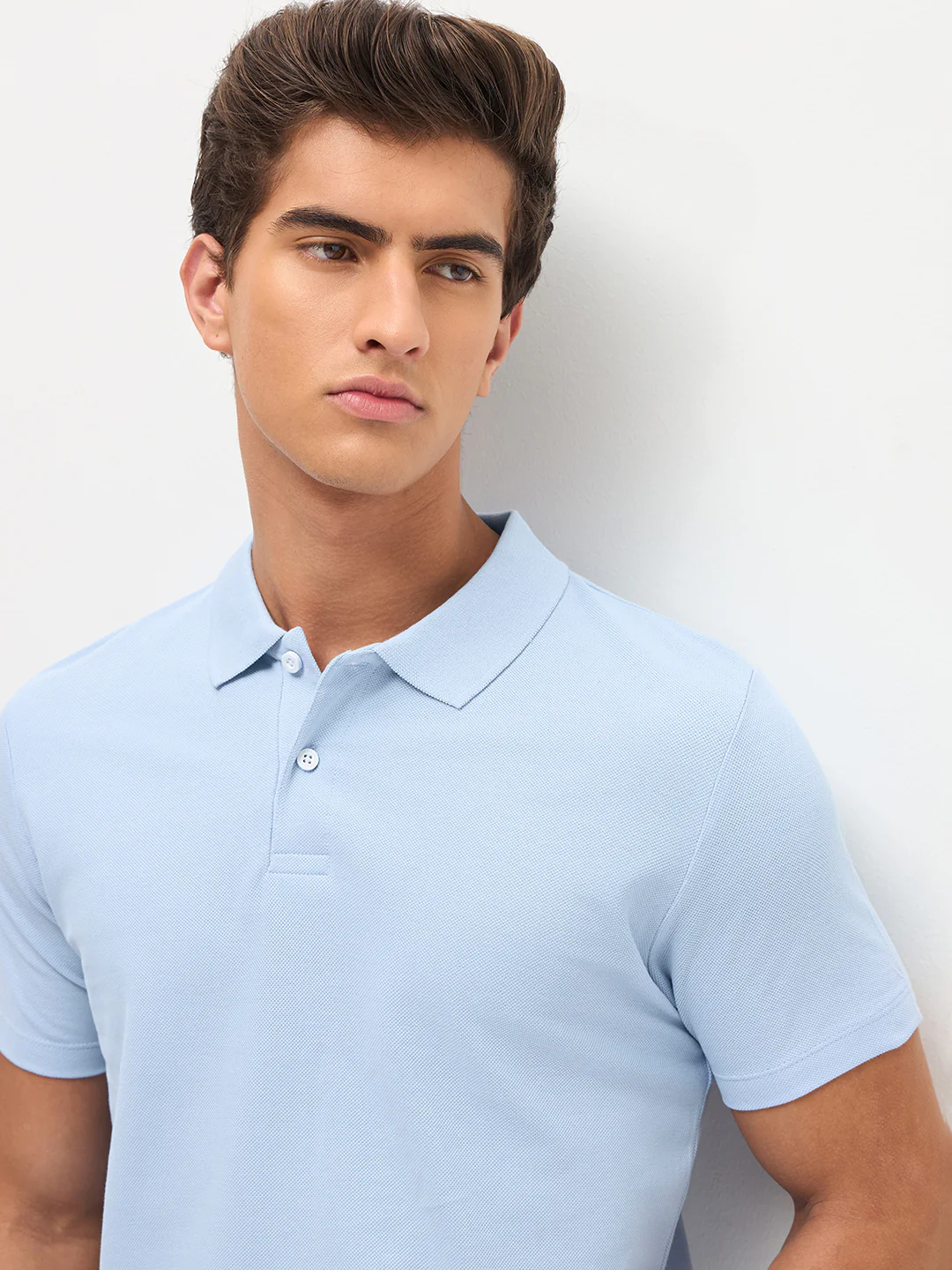 Men's Light Sky Blue Solid Regular Fit Half Sleeve Cotton Polo T-Shirt - Image 6