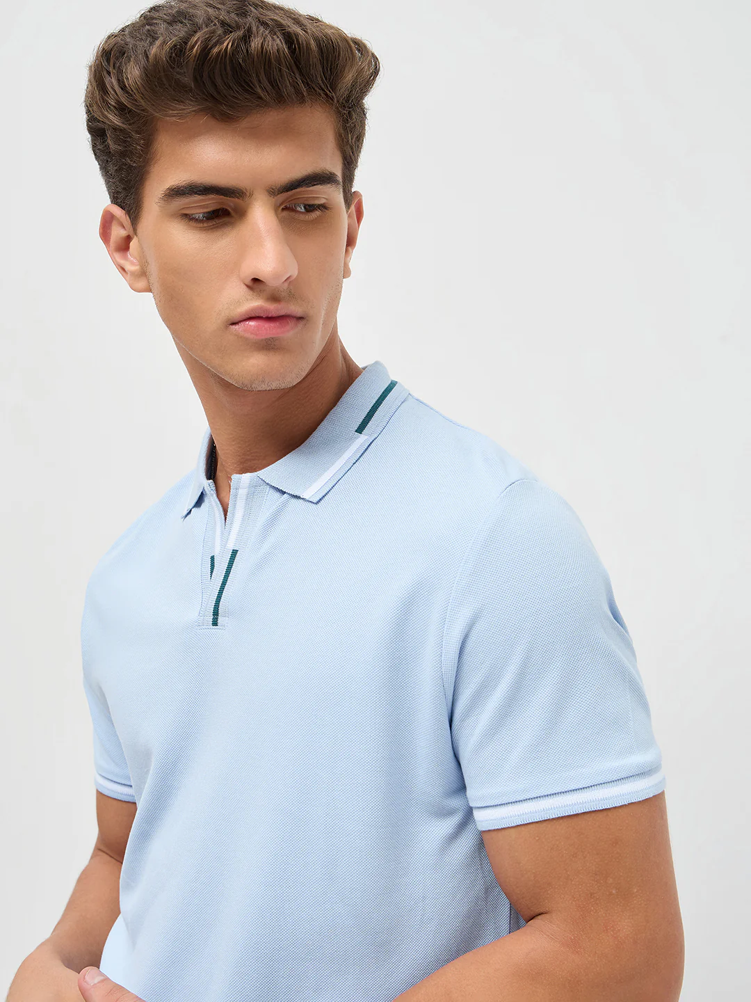 Men's Light Sky Blue Solid Regular Fit Half Sleeve Cotton Polo T-Shirt - Image 5