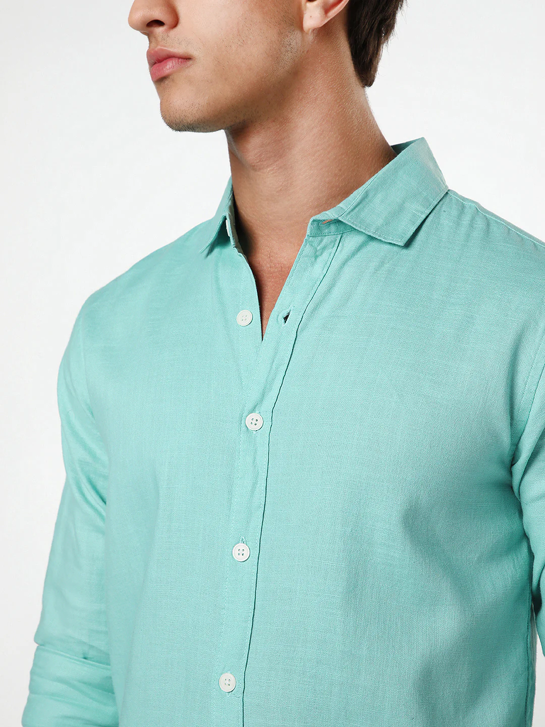 Men's Light Teal Linen Blend Full Sleeve Relaxed Fit Casual Solid Shirt - Image 6