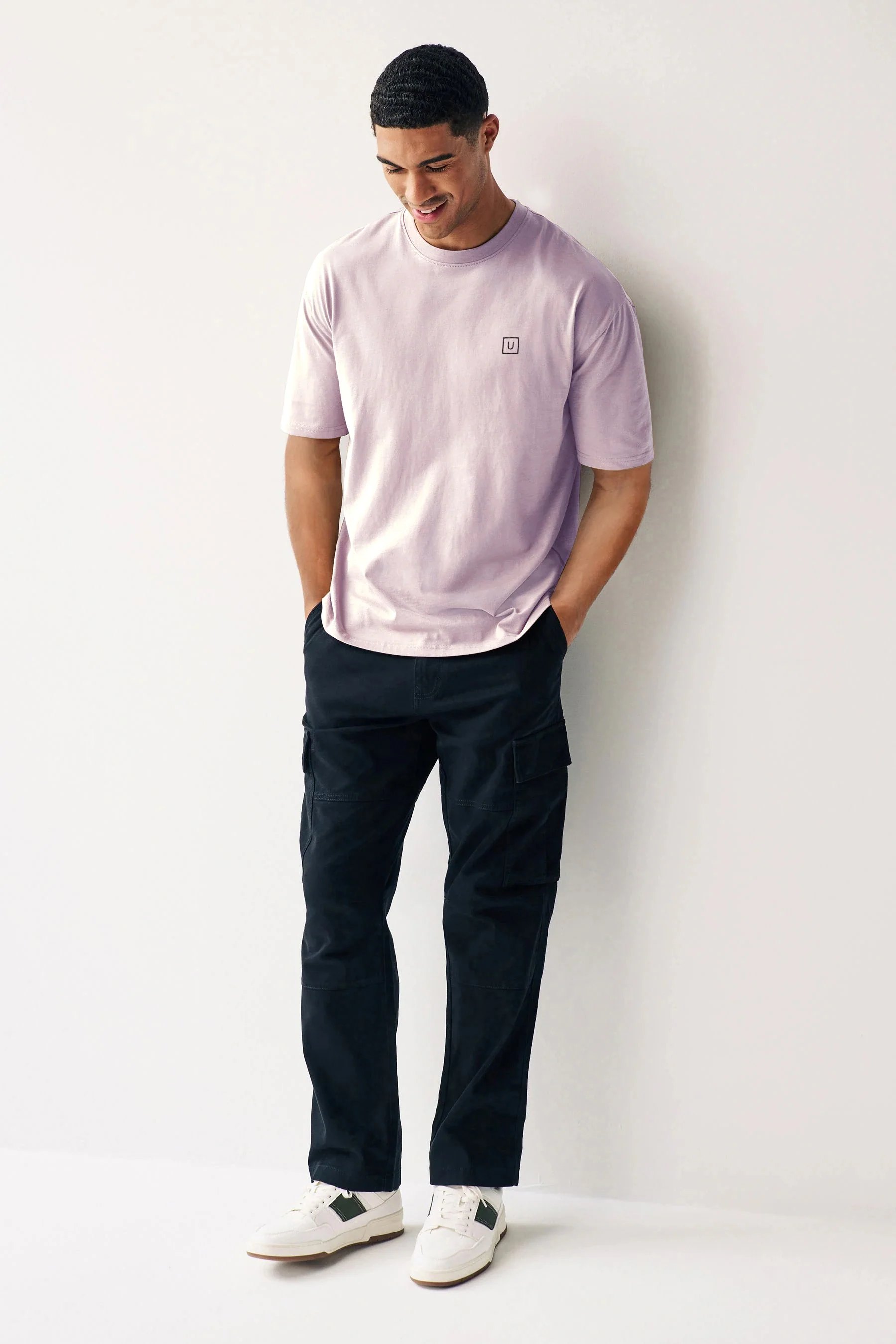 Men's Lilac Bloom Solid Round Neck Oversized Half Sleeve Cotton T-Shirt - Image 4