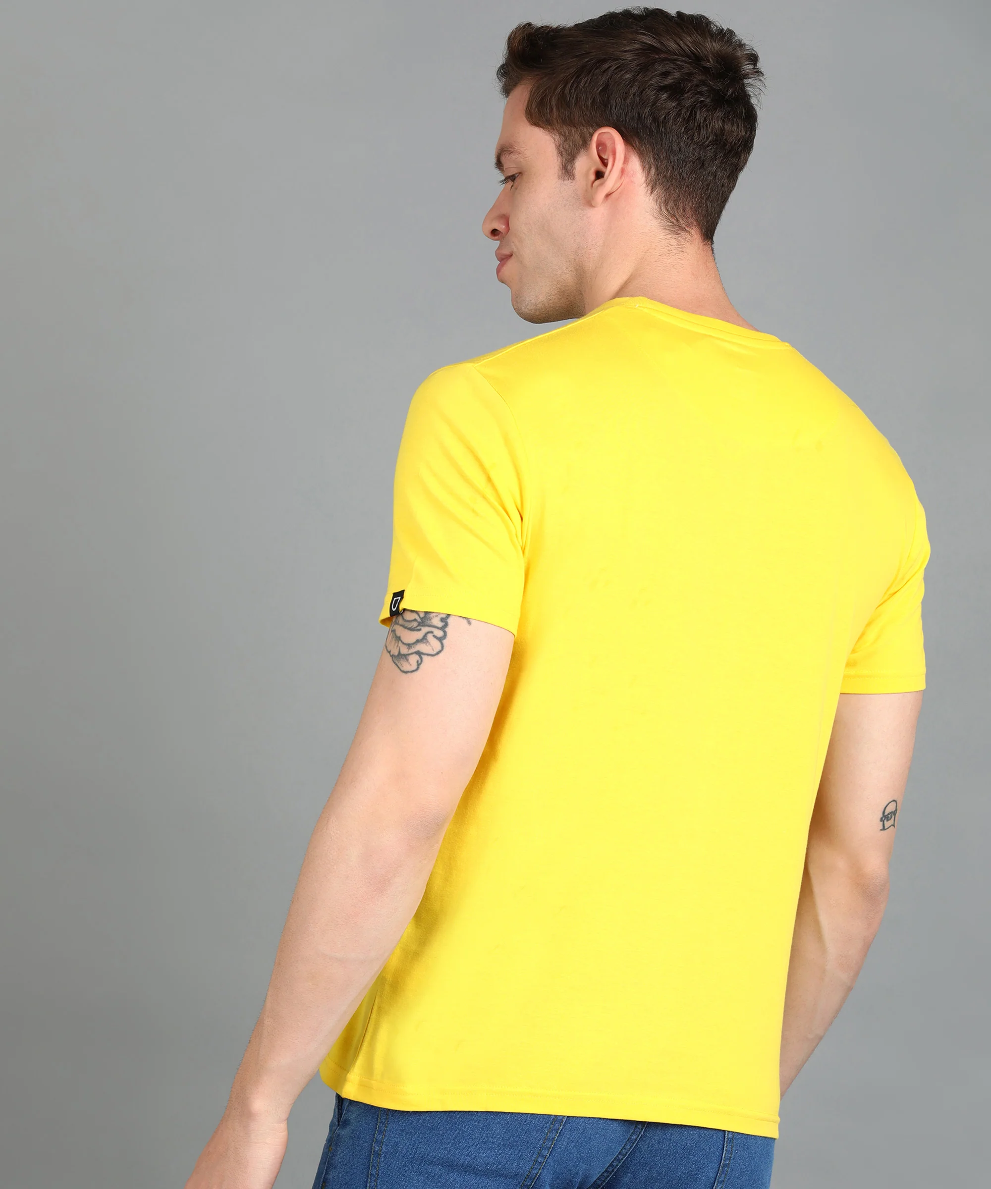 Urbano Fashion Men's Lime Yellow Graphic Printed Round Neck Half Sleeve Slim Fit Cotton T-Shirt - Image 3