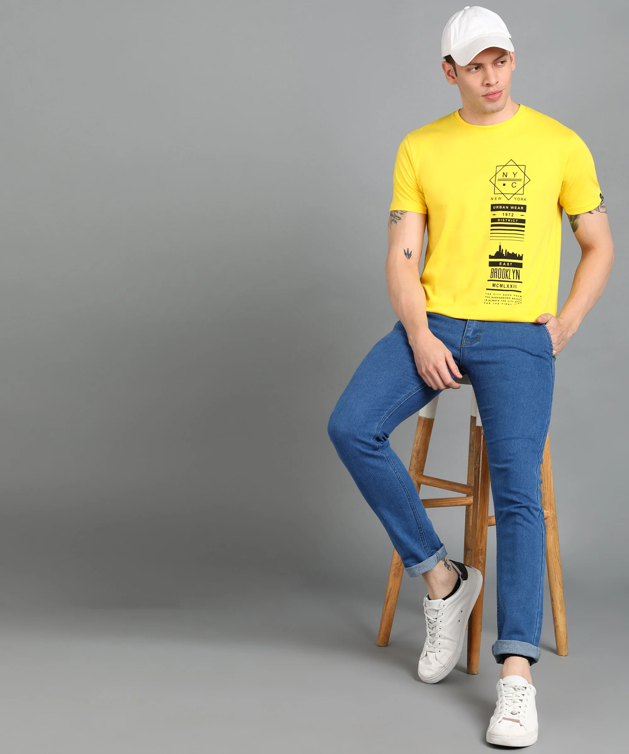 Urbano Fashion Men's Lime Yellow Graphic Printed Round Neck Half Sleeve Slim Fit Cotton T-Shirt - Image 4