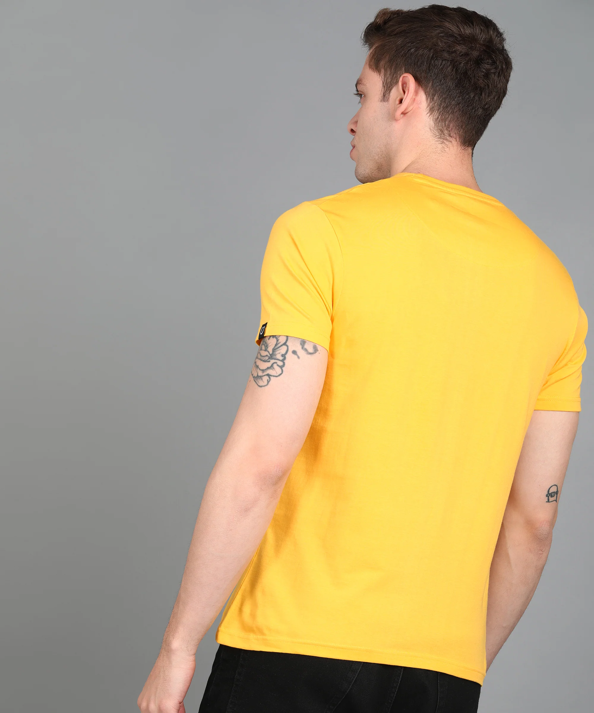 Urbano Fashion Men's Lime Yellow Graphic Printed Round Neck Half Sleeve Slim Fit Cotton T-Shirt - Image 3