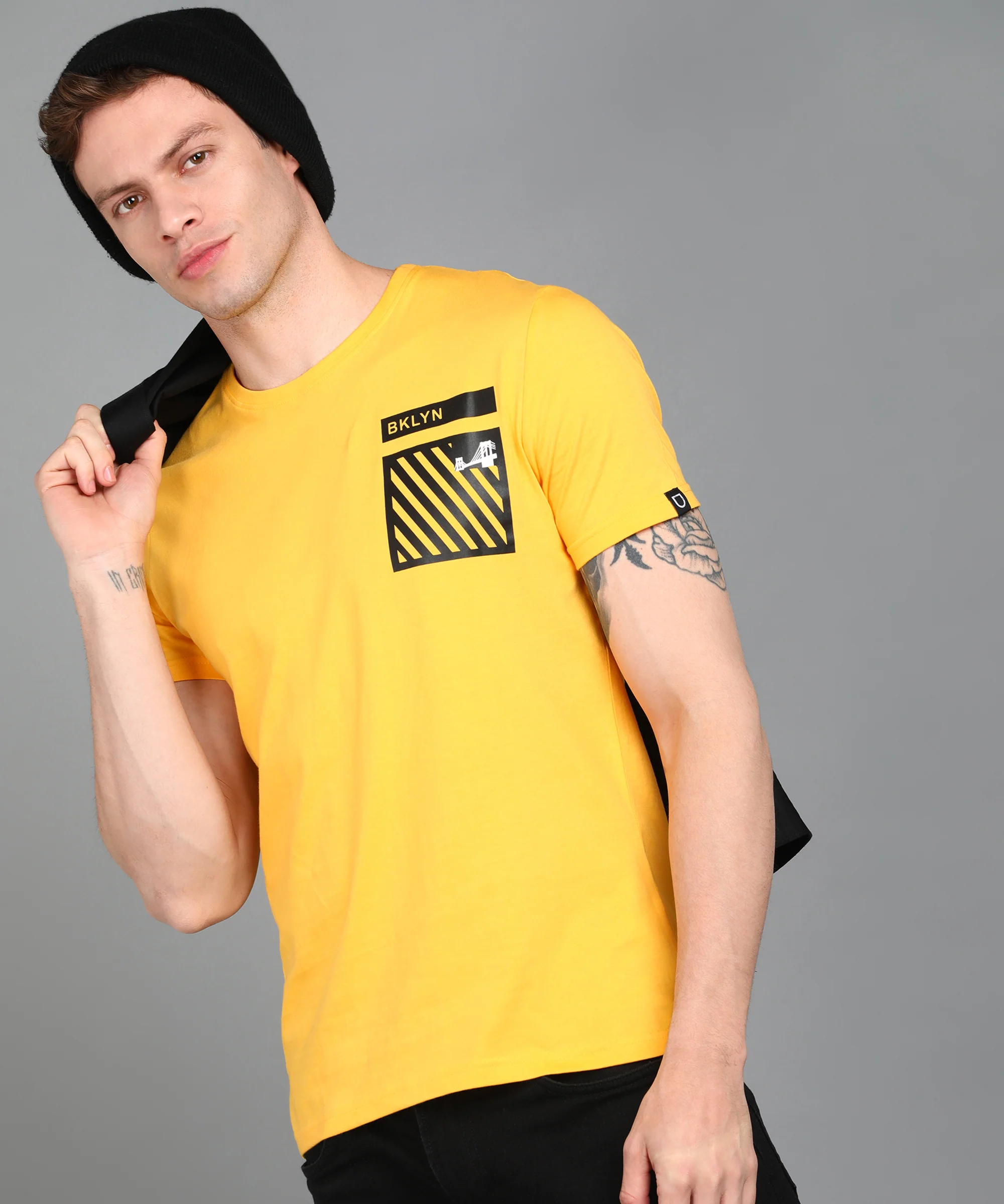 Urbano Fashion Men's Lime Yellow Graphic Printed Round Neck Half Sleeve Slim Fit Cotton T-Shirt - Image 4