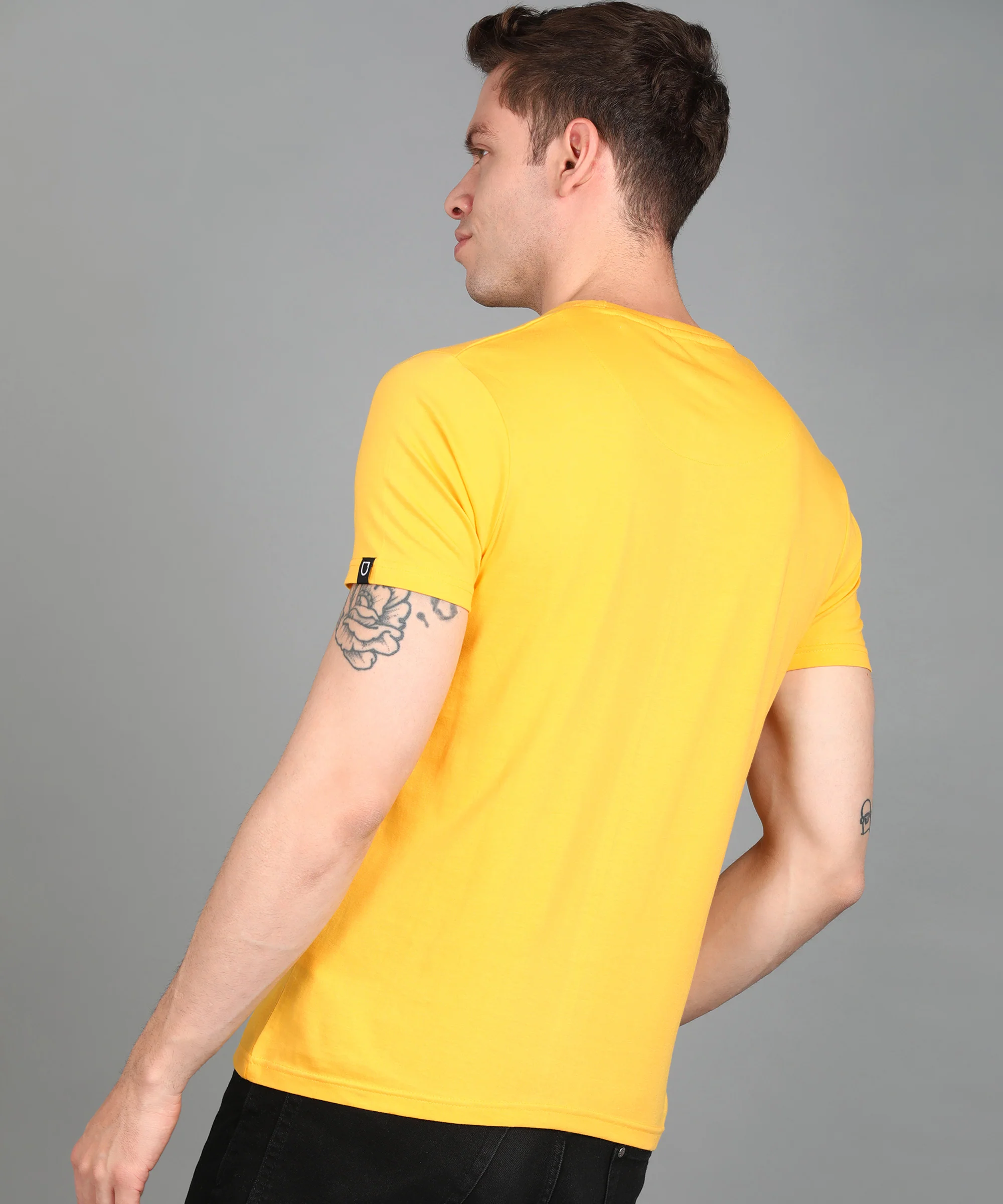 Urbano Fashion Men's Lime Yellow Graphic Printed Round Neck Half Sleeve Slim Fit Cotton T-Shirt - Image 3