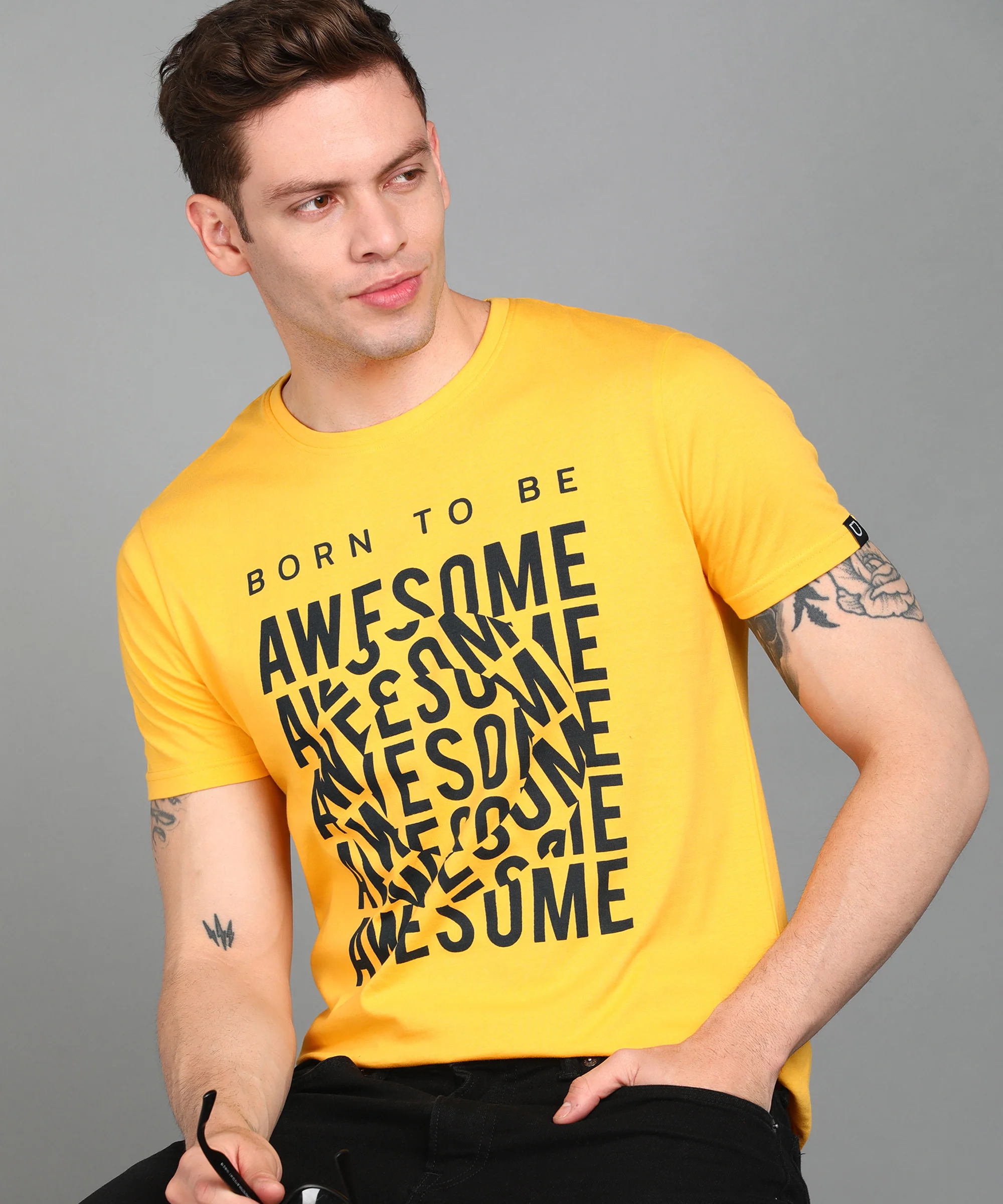 Urbano Fashion Men's Lime Yellow Graphic Printed Round Neck Half Sleeve Slim Fit Cotton T-Shirt - Image 4