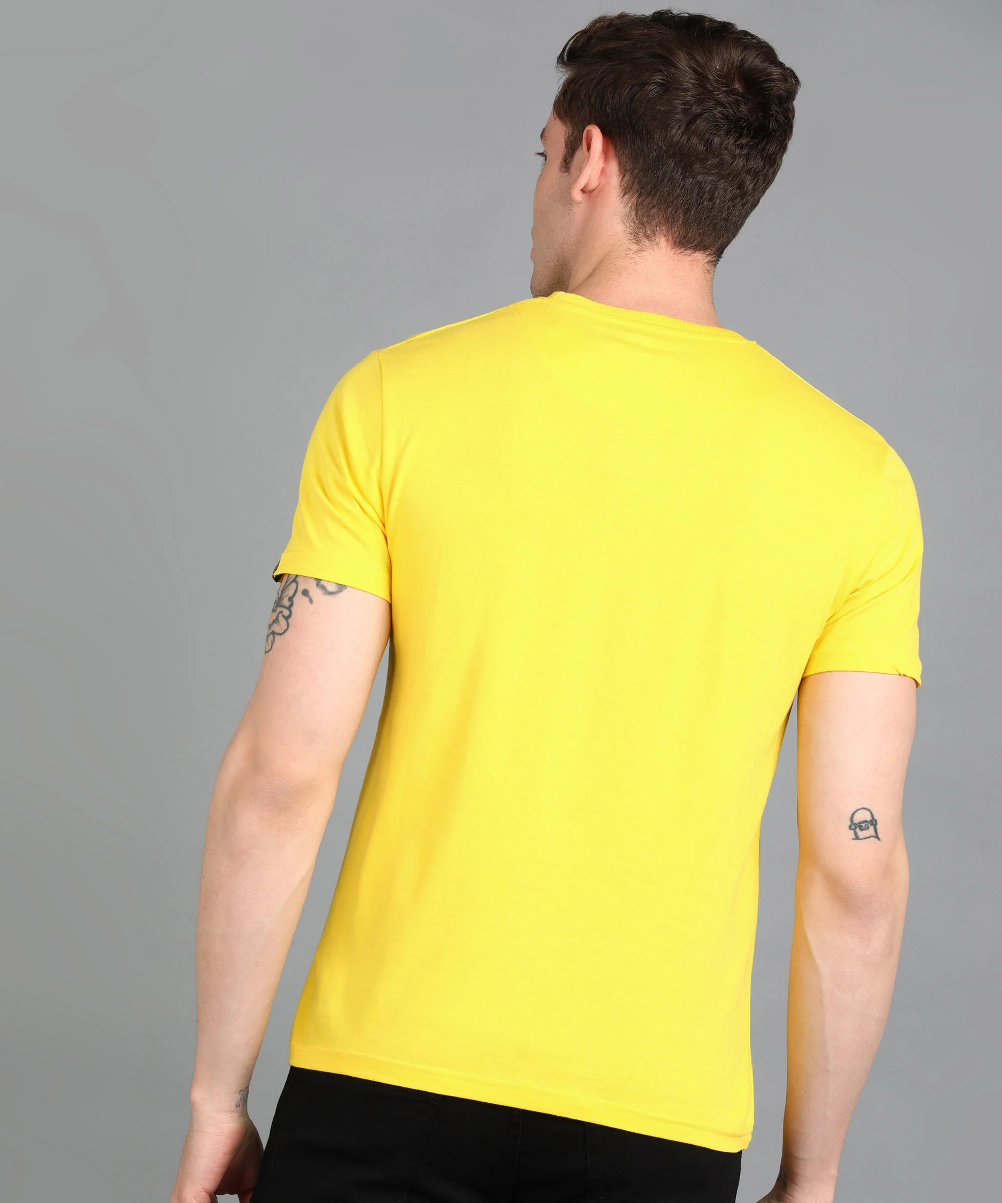 Urbano Fashion Men's Lime Yellow Graphic Printed Round Neck Half Sleeve Slim Fit Cotton T-Shirt - Image 3