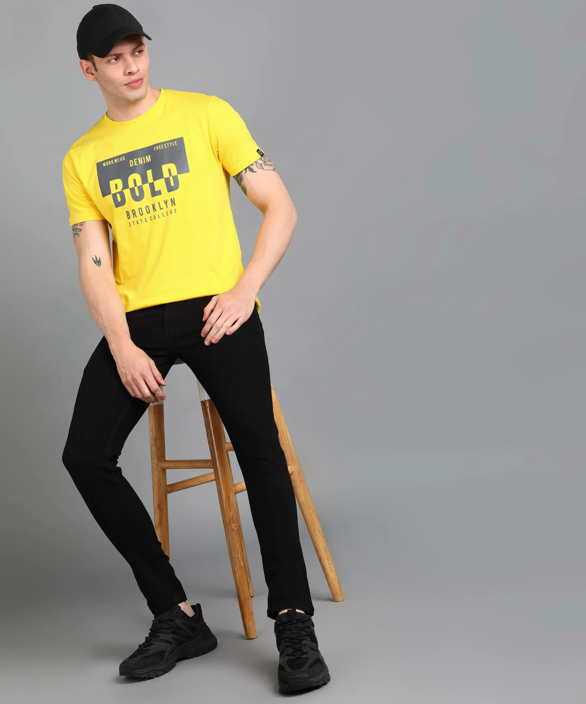 Urbano Fashion Men's Lime Yellow Graphic Printed Round Neck Half Sleeve Slim Fit Cotton T-Shirt - Image 4