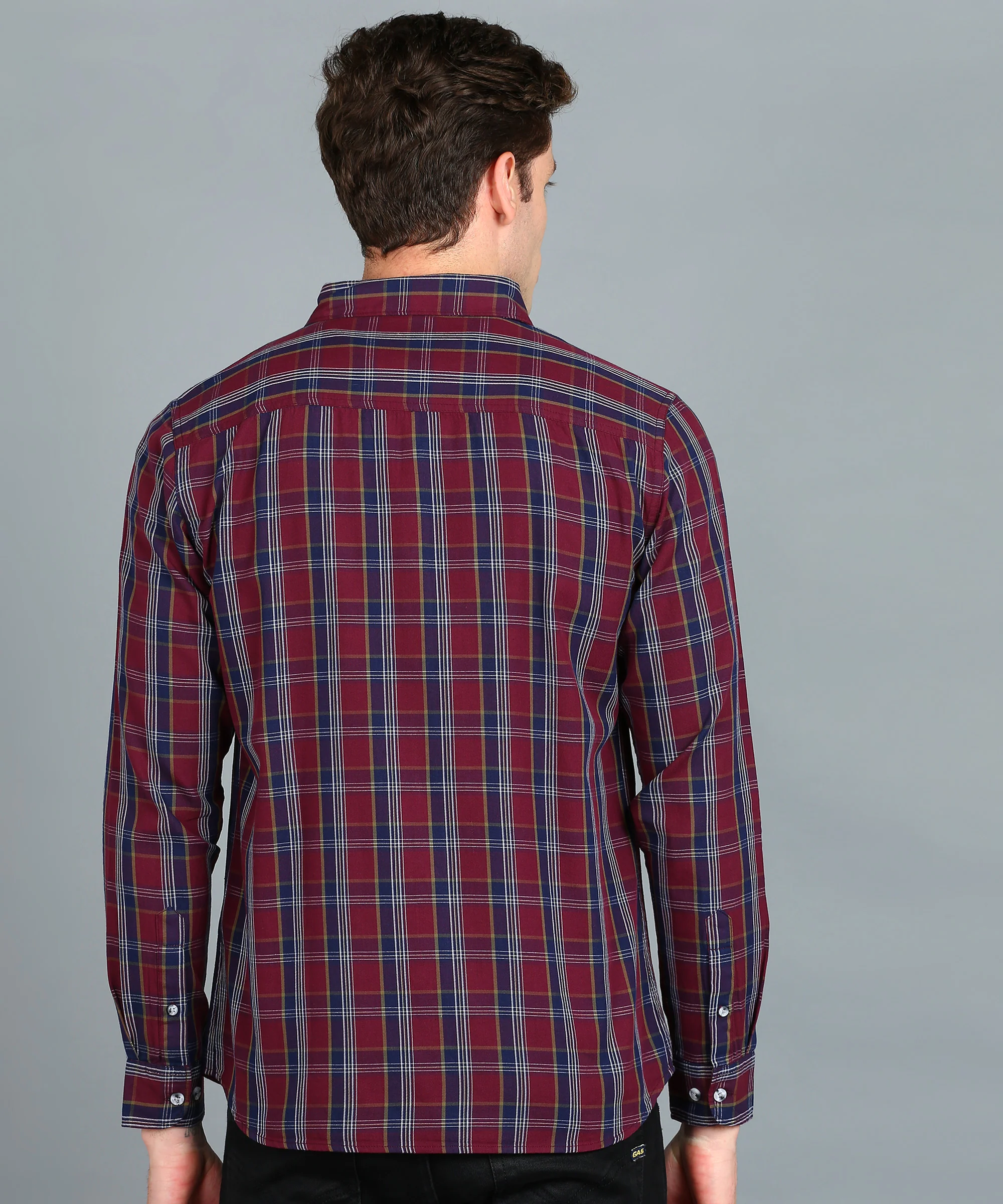 Men's Maroon, Blue Cotton Full Sleeve Slim Fit Casual Checkered Shirt - Image 3