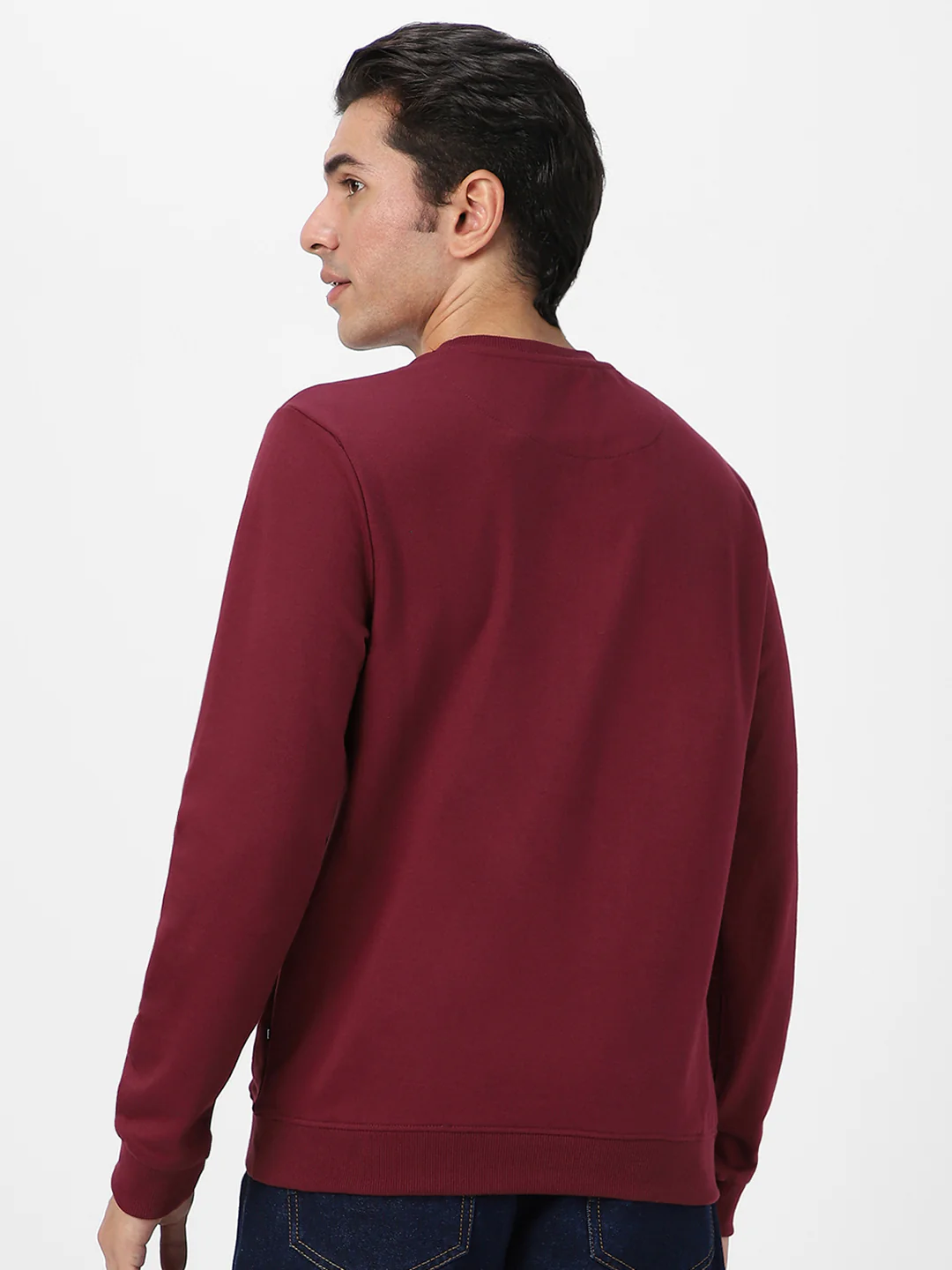 Men's Maroon Cotton Color Block Round Neck Sweatshirt - Image 3