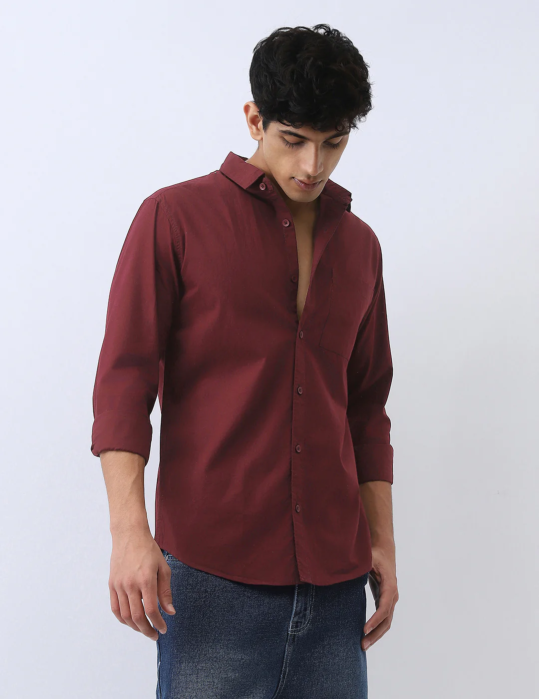 Men's Maroon Cotton Full Sleeve Regular Fit Casual Solid Shirt - Image 2
