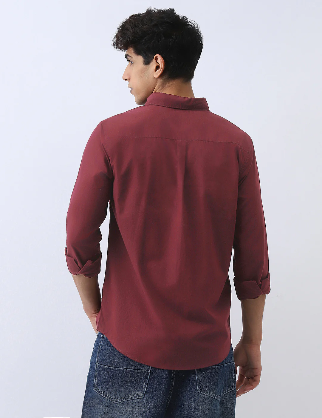 Men's Maroon Cotton Full Sleeve Regular Fit Casual Solid Shirt - Image 3