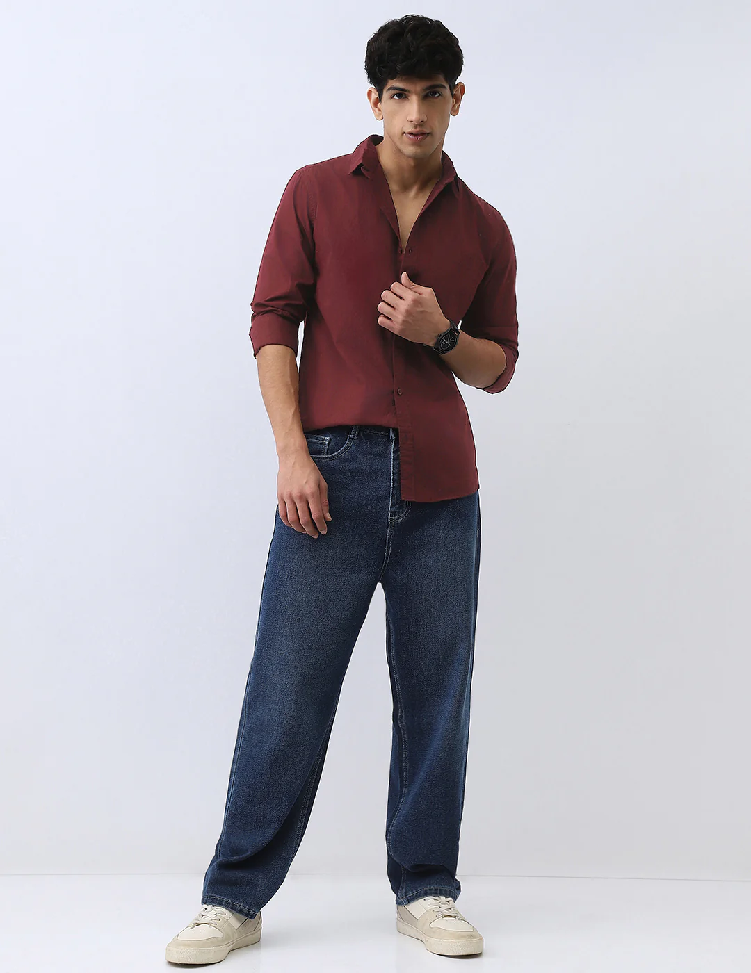 Men's Maroon Cotton Full Sleeve Regular Fit Casual Solid Shirt - Image 4