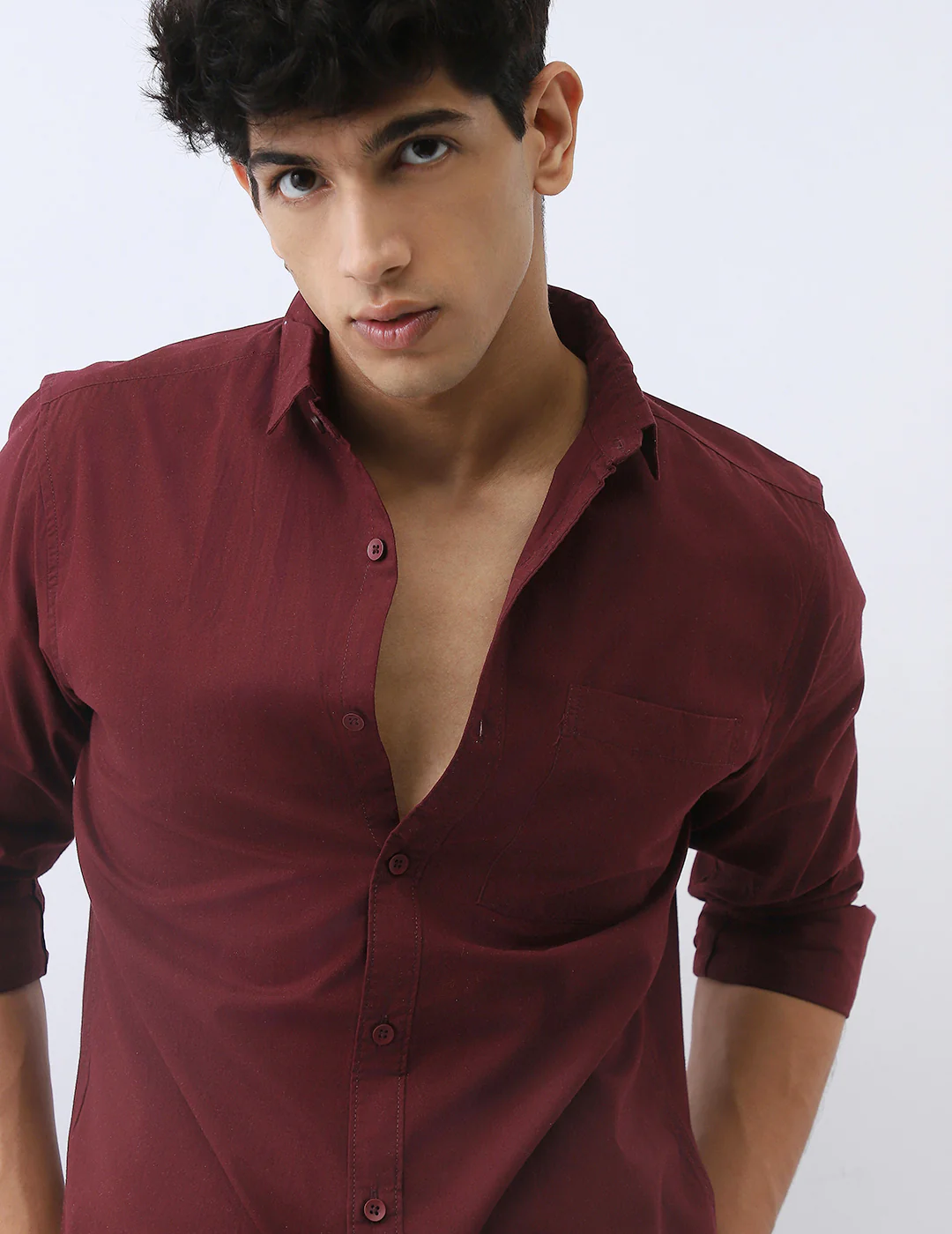 Men's Maroon Cotton Full Sleeve Regular Fit Casual Solid Shirt - Image 5
