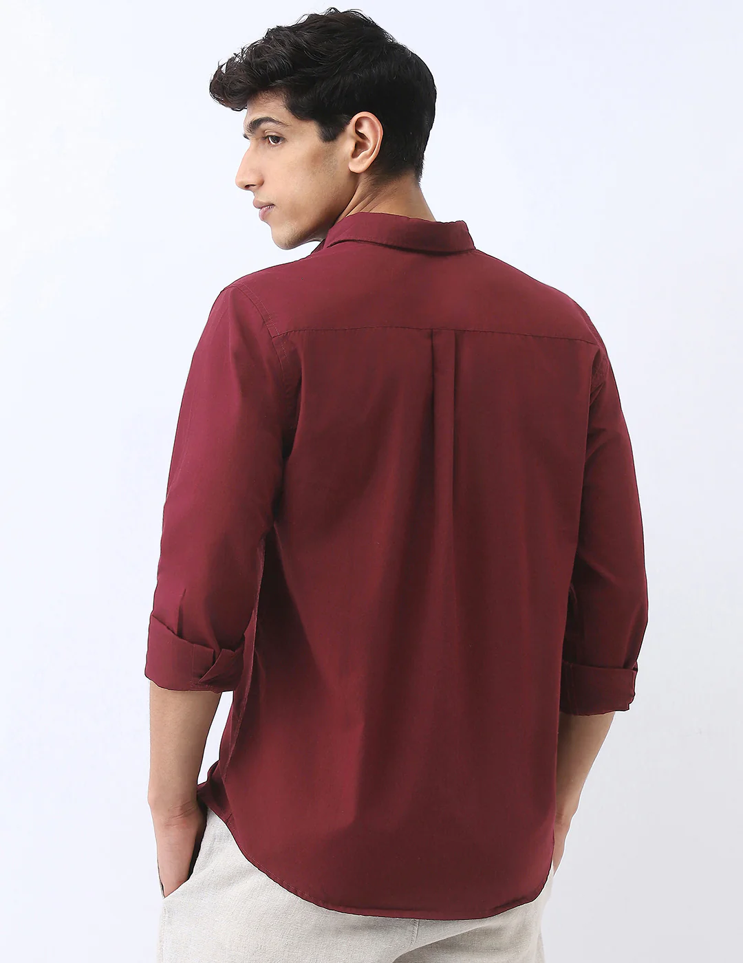 Men's Maroon Cotton Full Sleeve Regular Fit Casual Solid Shirt - Image 3