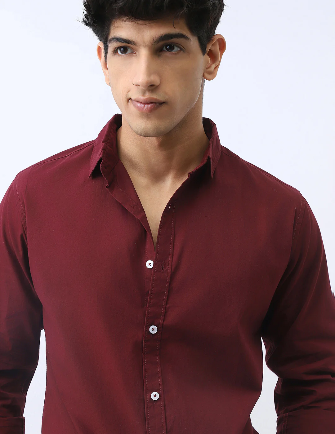 Men's Maroon Cotton Full Sleeve Regular Fit Casual Solid Shirt - Image 5