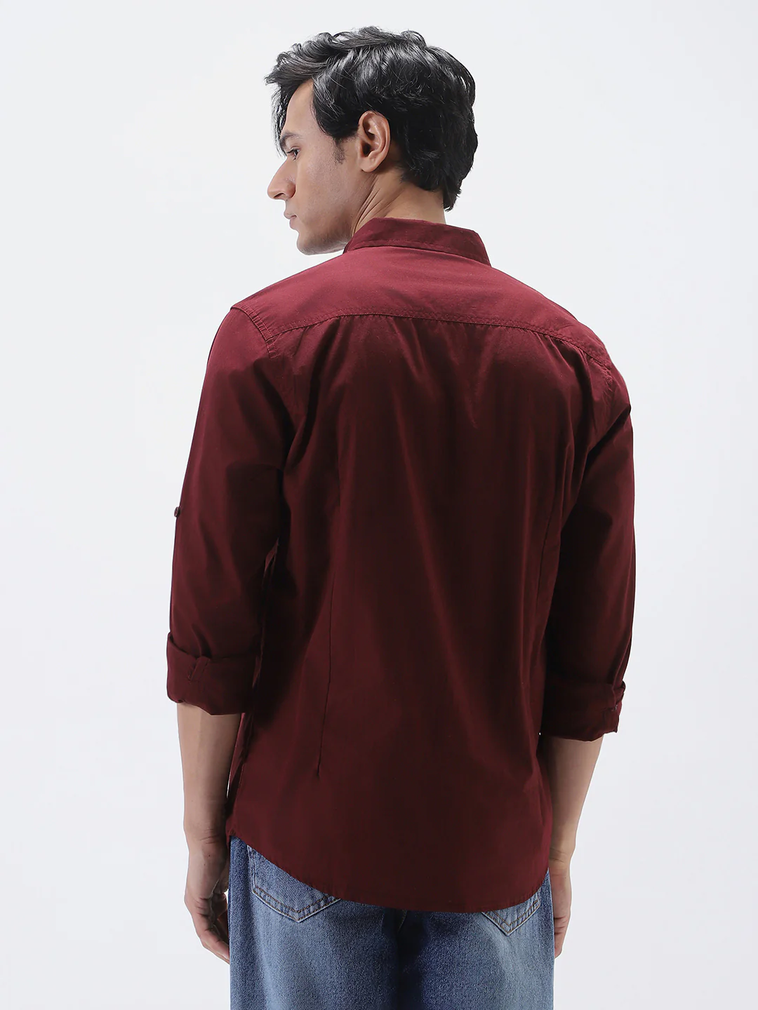 Men's Maroon Cotton Full Sleeve Regular Fit Casual Solid Shirt - Image 3