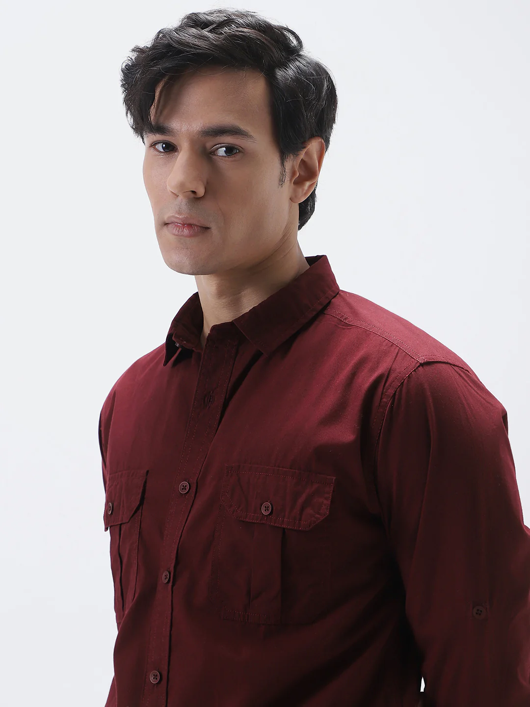 Men's Maroon Cotton Full Sleeve Regular Fit Casual Solid Shirt - Image 5