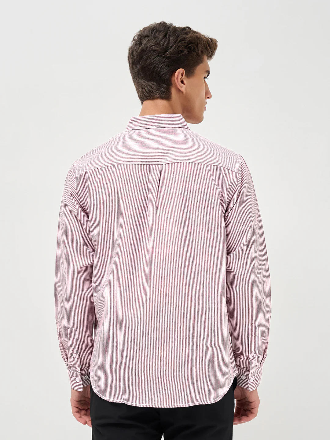 Men's Maroon Cotton Full Sleeve Regular Fit Casual Striped Shirt - Image 4