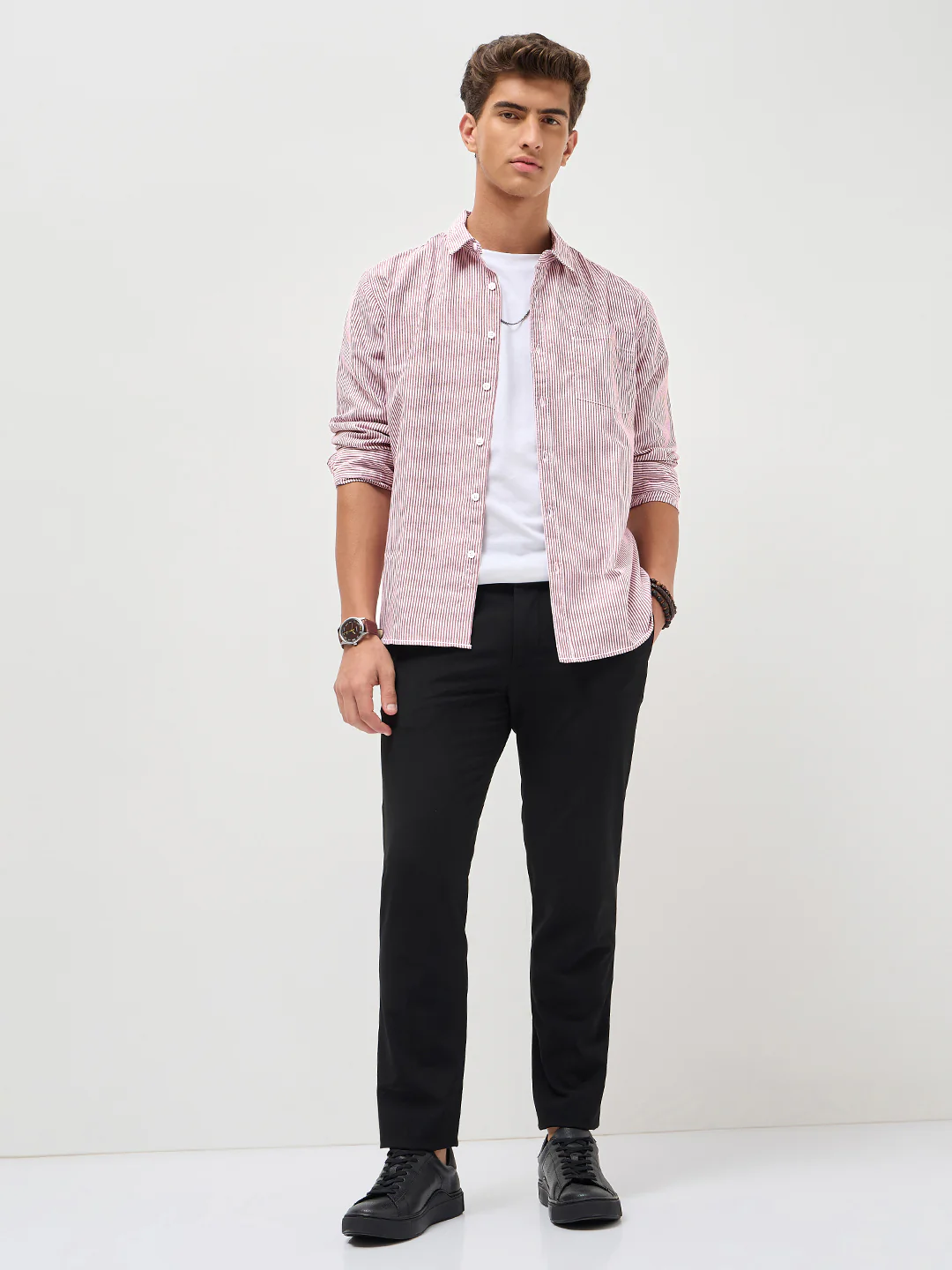 Men's Maroon Cotton Full Sleeve Regular Fit Casual Striped Shirt - Image 5
