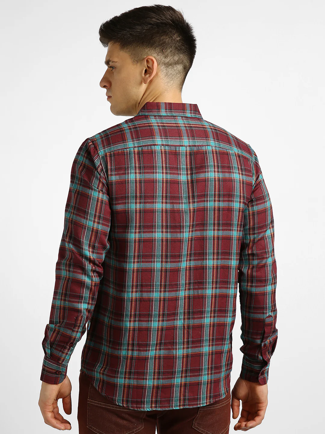 Men's Maroon Cotton Full Sleeve Slim Fit Casual Checkered Shirt - Image 3