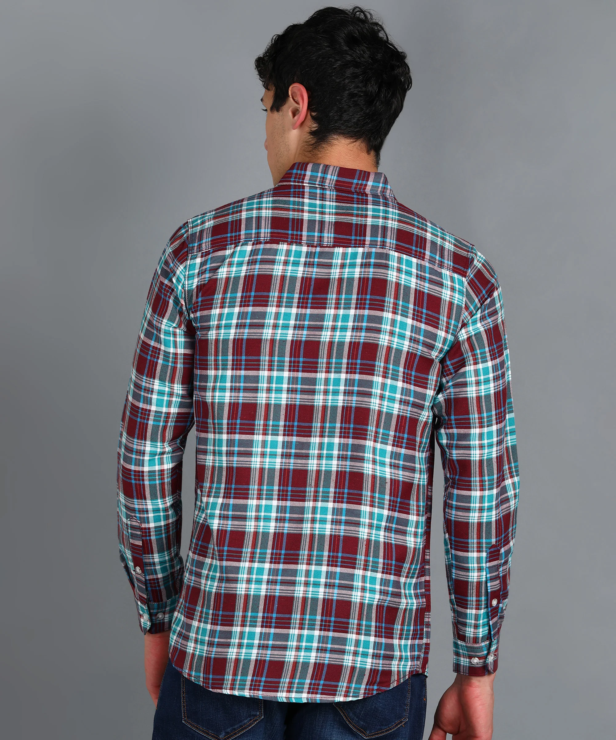 Men's Maroon Cotton Full Sleeve Slim Fit Casual Checkered Shirt - Image 3