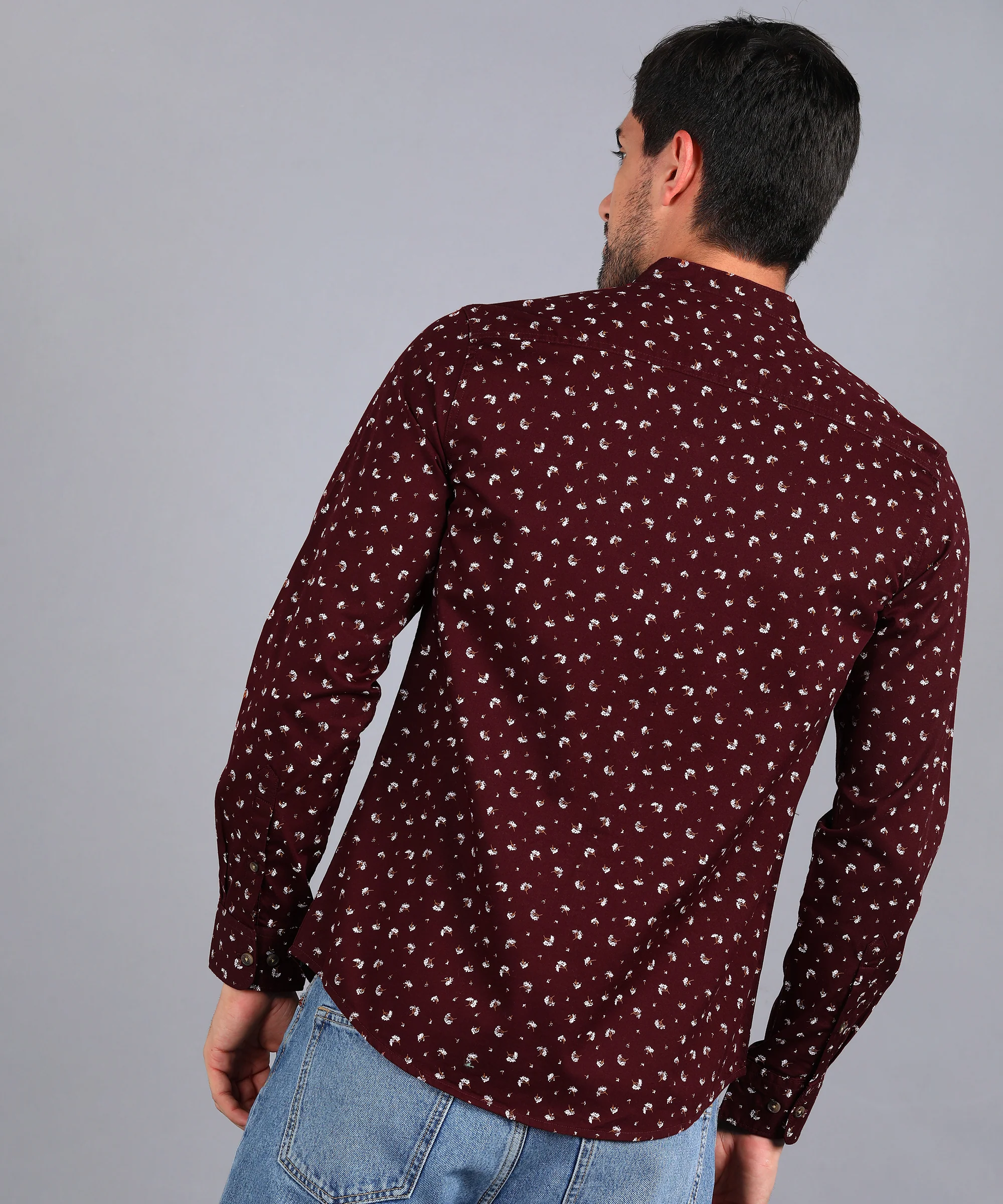 Men's Maroon Cotton Full Sleeve Slim Fit Casual Printed Shirt - Image 4