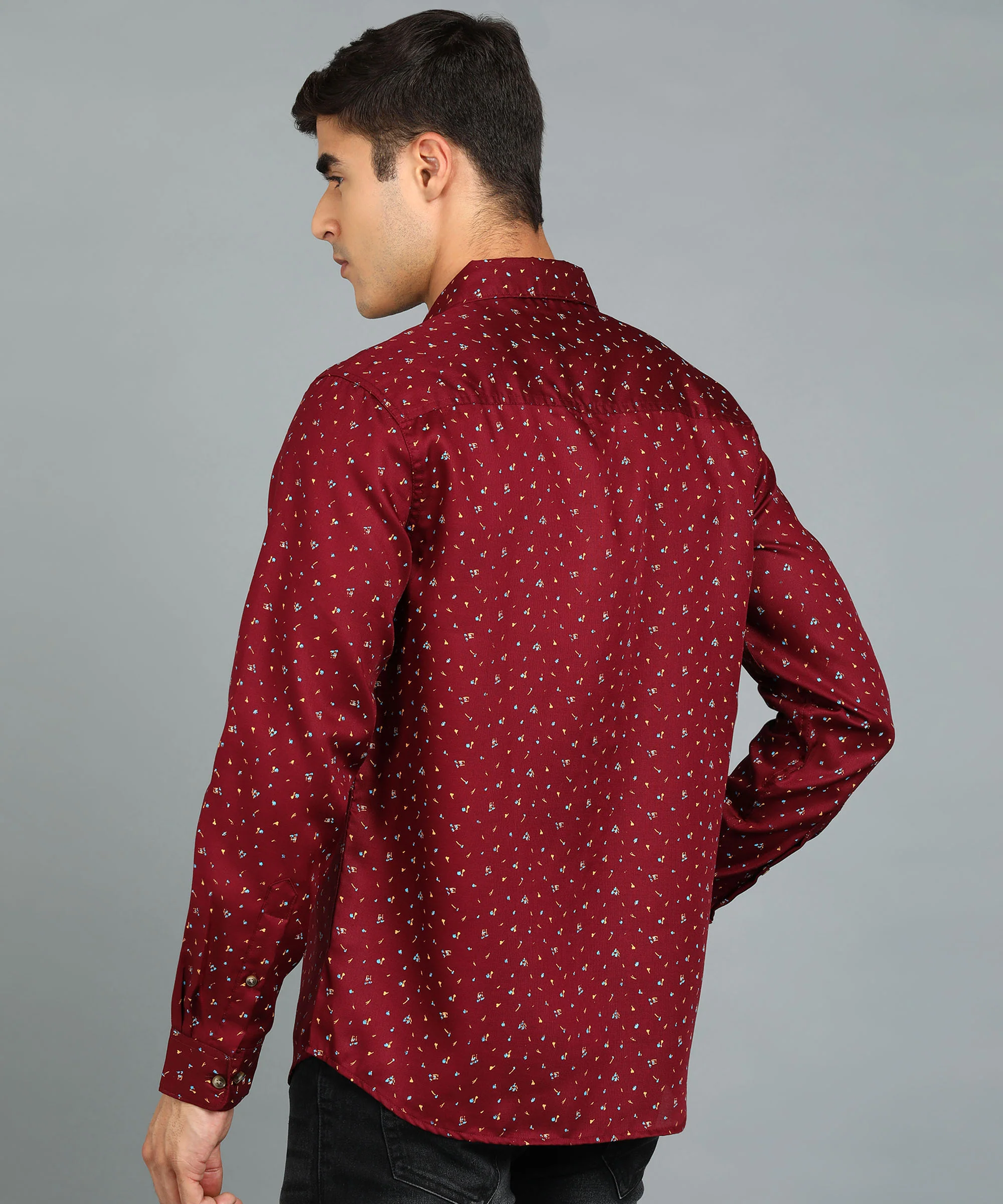 Men's Maroon Cotton Full Sleeve Slim Fit Casual Printed Shirt - Image 3