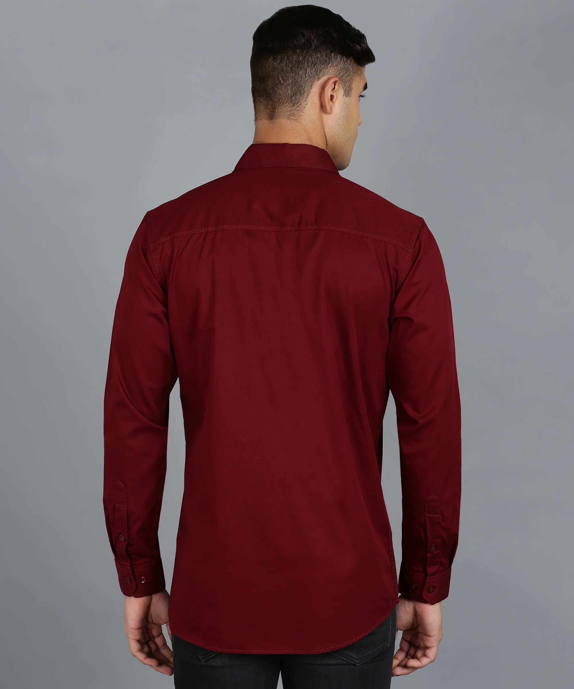 Men's Maroon Cotton Full Sleeve Slim Fit Casual Solid Shirt - Image 3