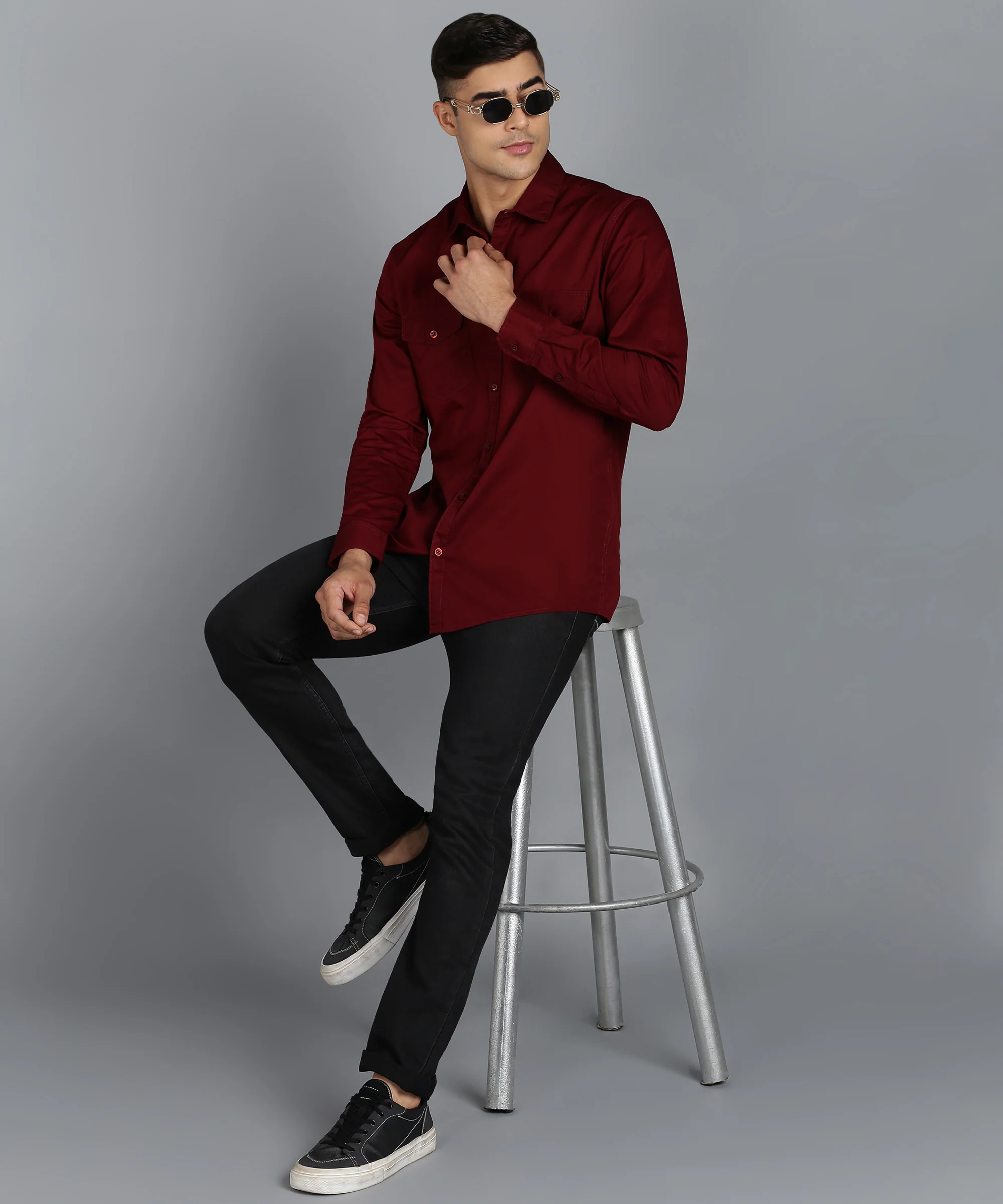 Men's Maroon Cotton Full Sleeve Slim Fit Casual Solid Shirt - Image 4