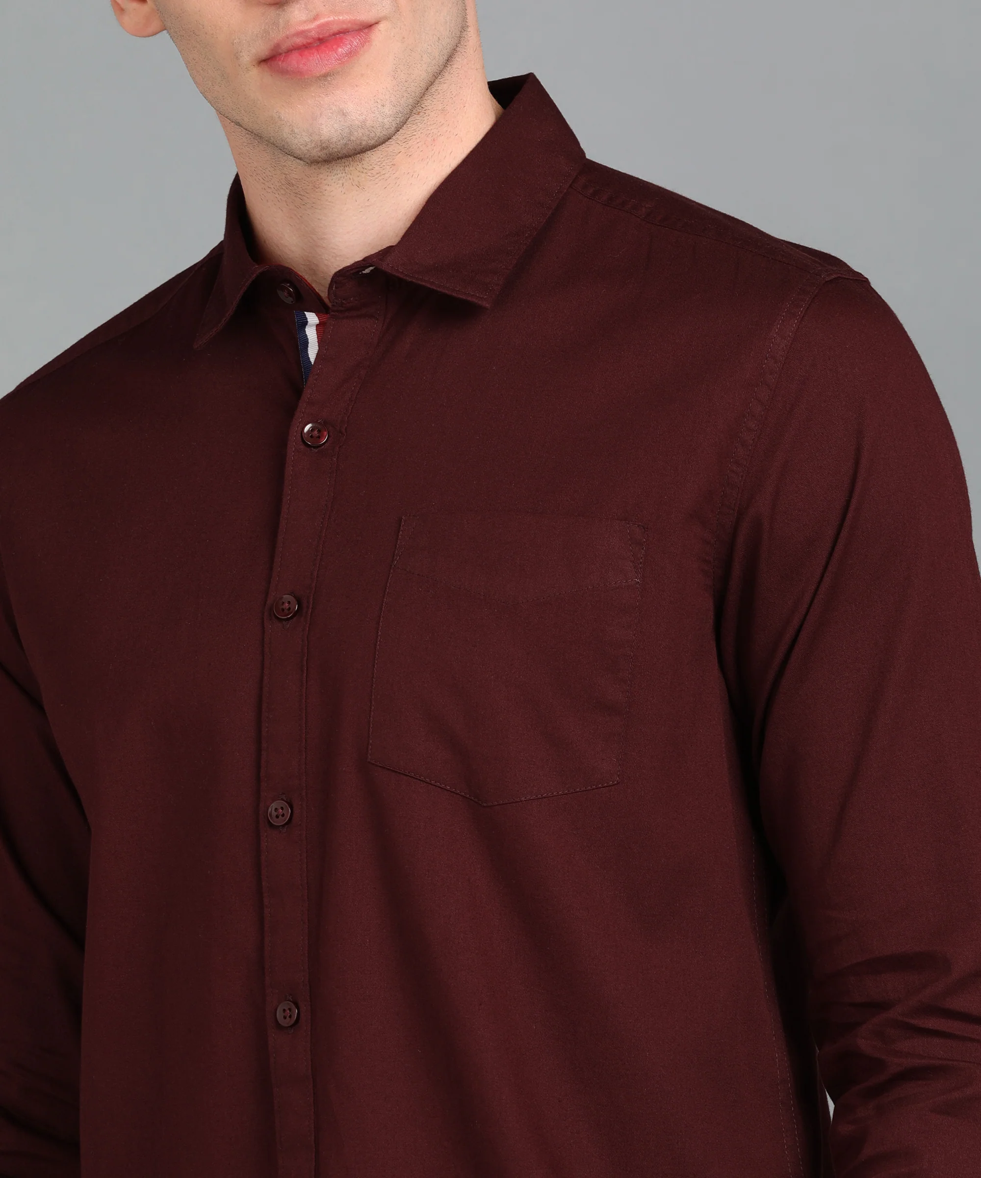 Men's Maroon Cotton Full Sleeve Slim Fit Casual Solid Shirt - Image 4