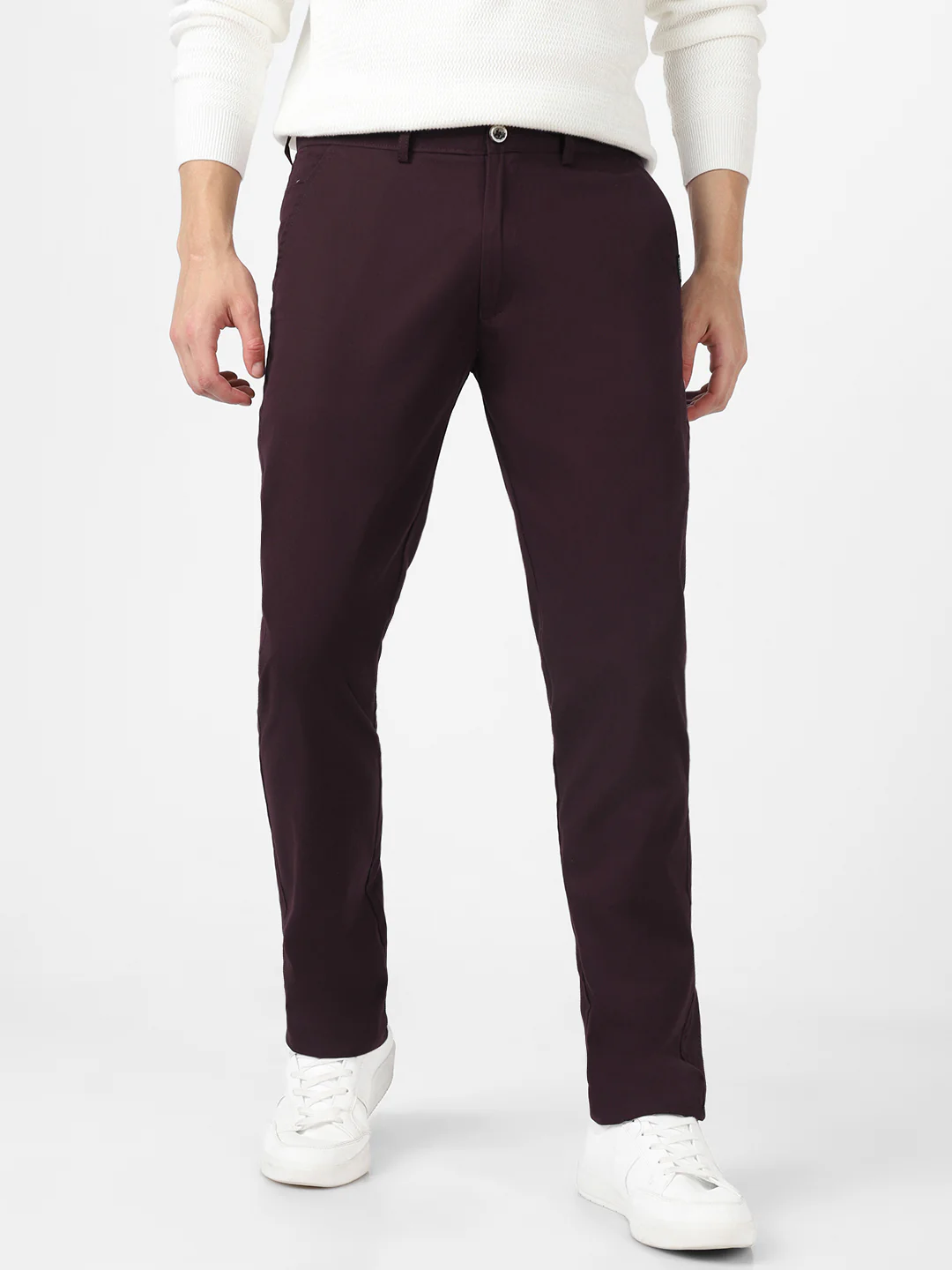 Men's Maroon Cotton Slim Fit Casual Chinos Trousers - Image 2