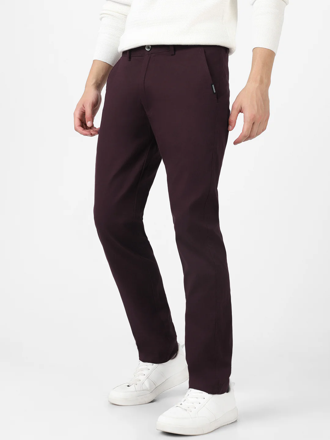 Men's Maroon Cotton Slim Fit Casual Chinos Trousers - Image 3