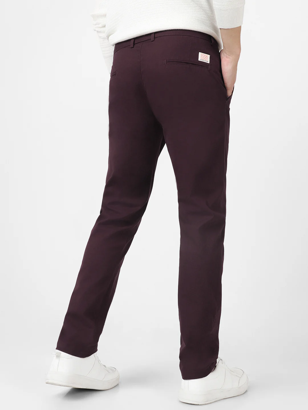 Men's Maroon Cotton Slim Fit Casual Chinos Trousers - Image 4