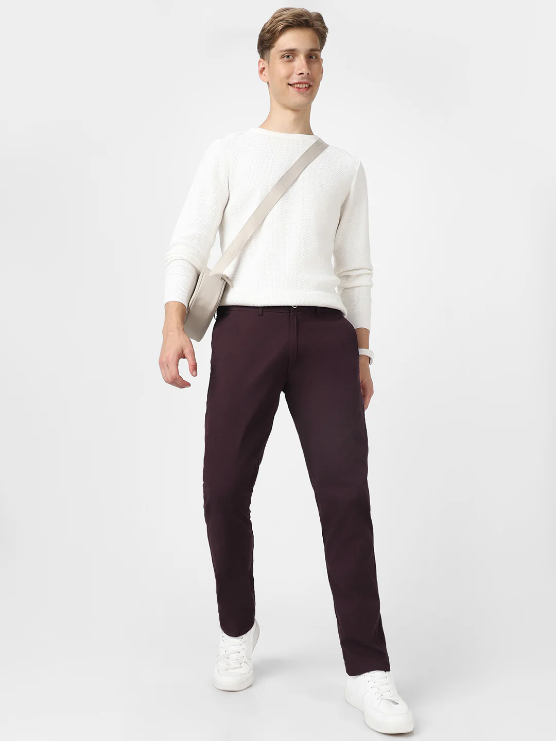 Men's Maroon Cotton Slim Fit Casual Chinos Trousers - Image 5